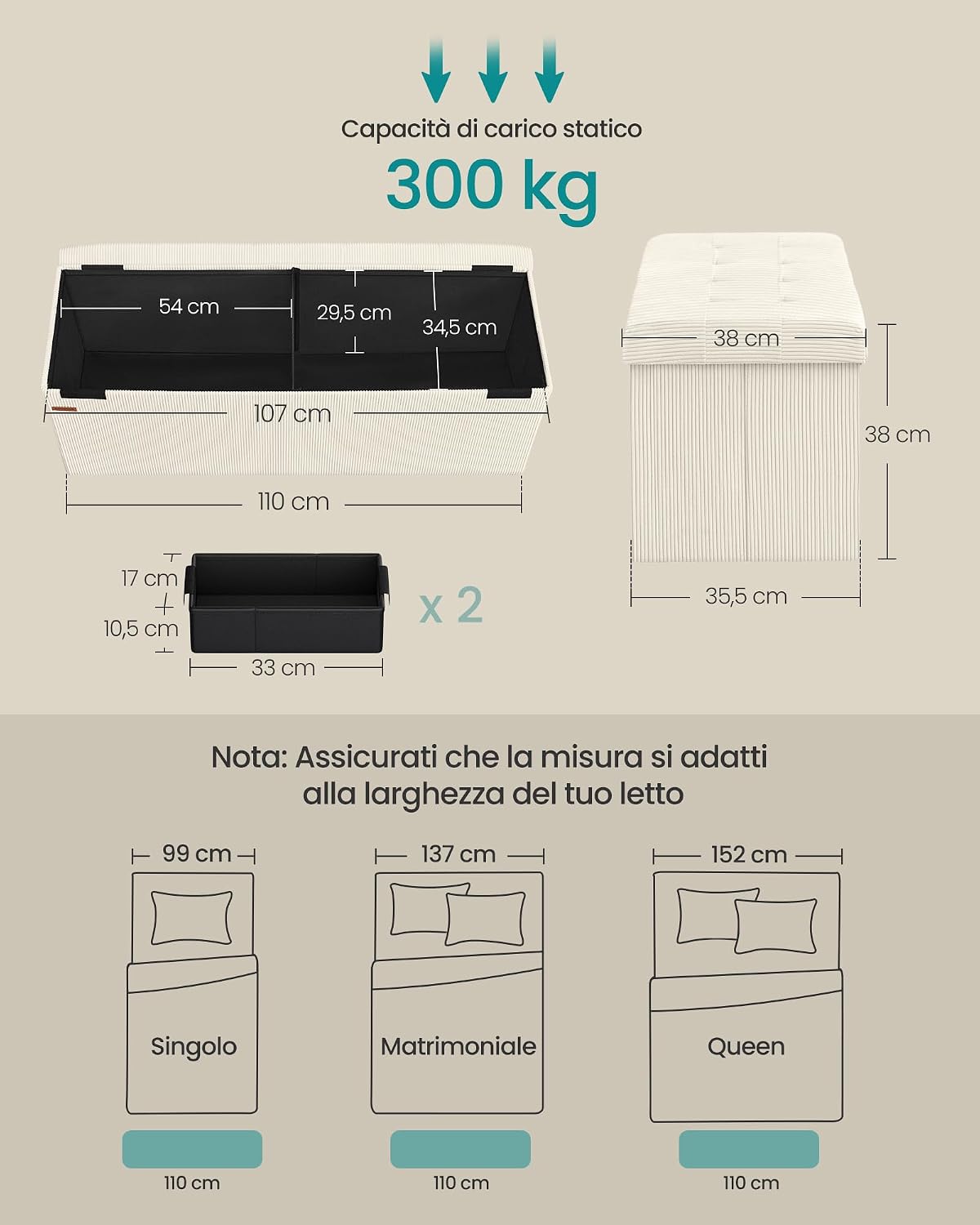 Detalle de SONGMICS panca contenitore 110 cm