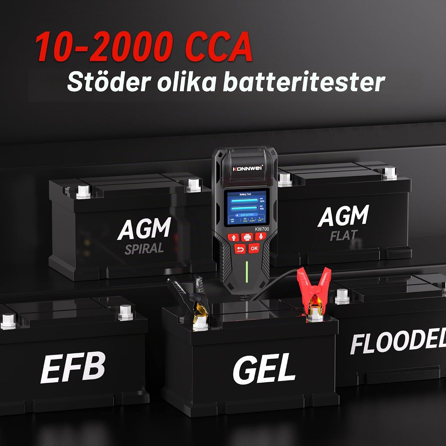 Thumbnail 6 de KONNWEI KW700 batteritestare med skrivare för 12/24 V, 10–2 000 CCA