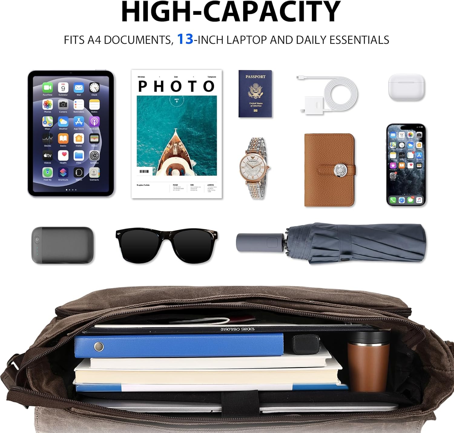Thumbnail 3 de Leathario Canvas Messenger Bag: Durable, organised carry for laptops up to 15.6 inches