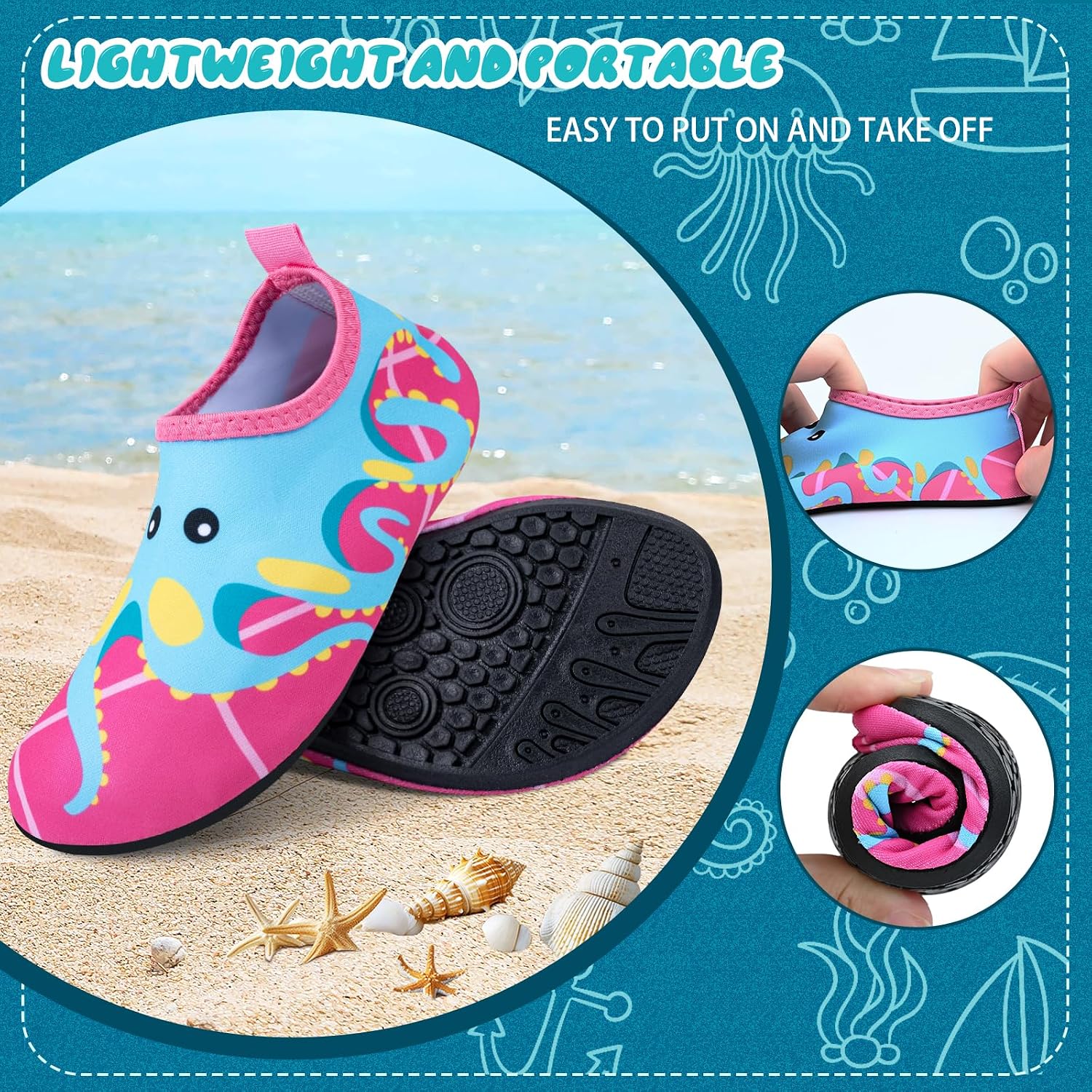 Detalle de Kids Water Shoes: Toddler Swim Beach Shoes for Boys & Girls – Quick-Dry Non-Slip Aqua Socks