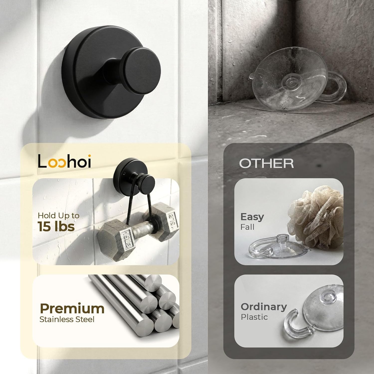 Thumbnail 4 de LOOHOI Suction Cup Shower Hooks, 304 Stainless Steel