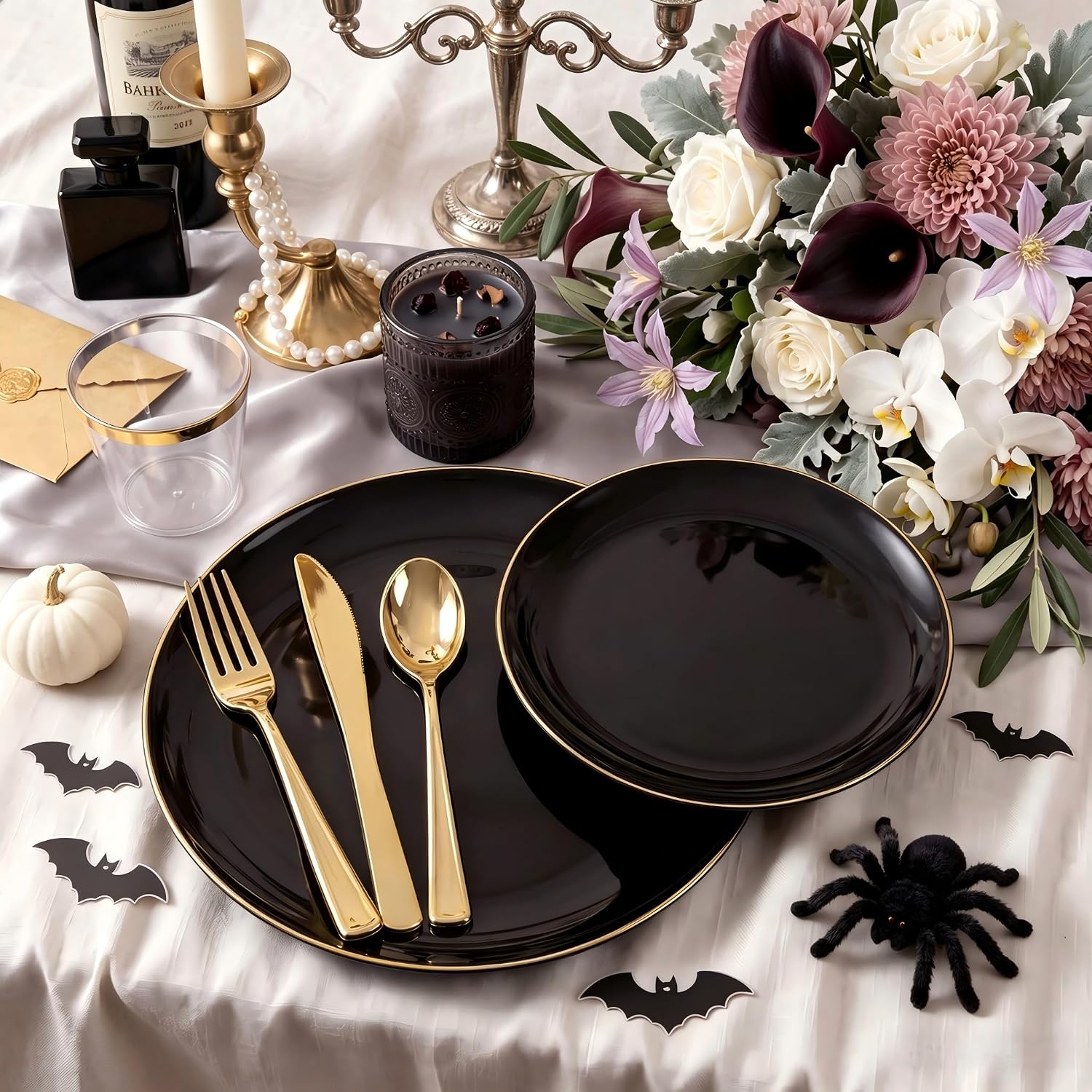 Thumbnail 2 de NOCCUR 350-Piece Black and Gold Disposable Dinnerware Set for 50 Guests