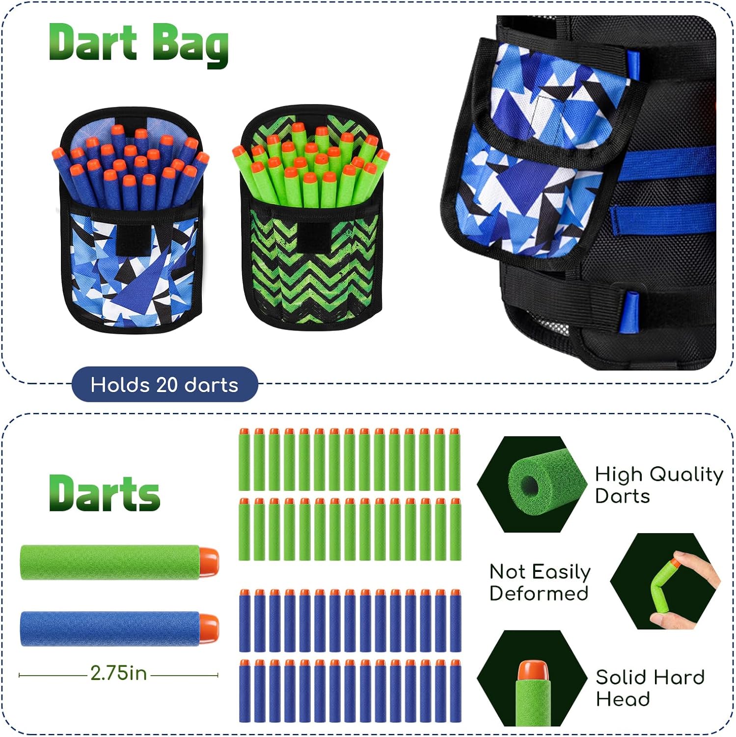 Thumbnail 6 de Lehoo Castle Nerf Vest Kit 2 Pack for Kids (with darts, masks and reload clips)