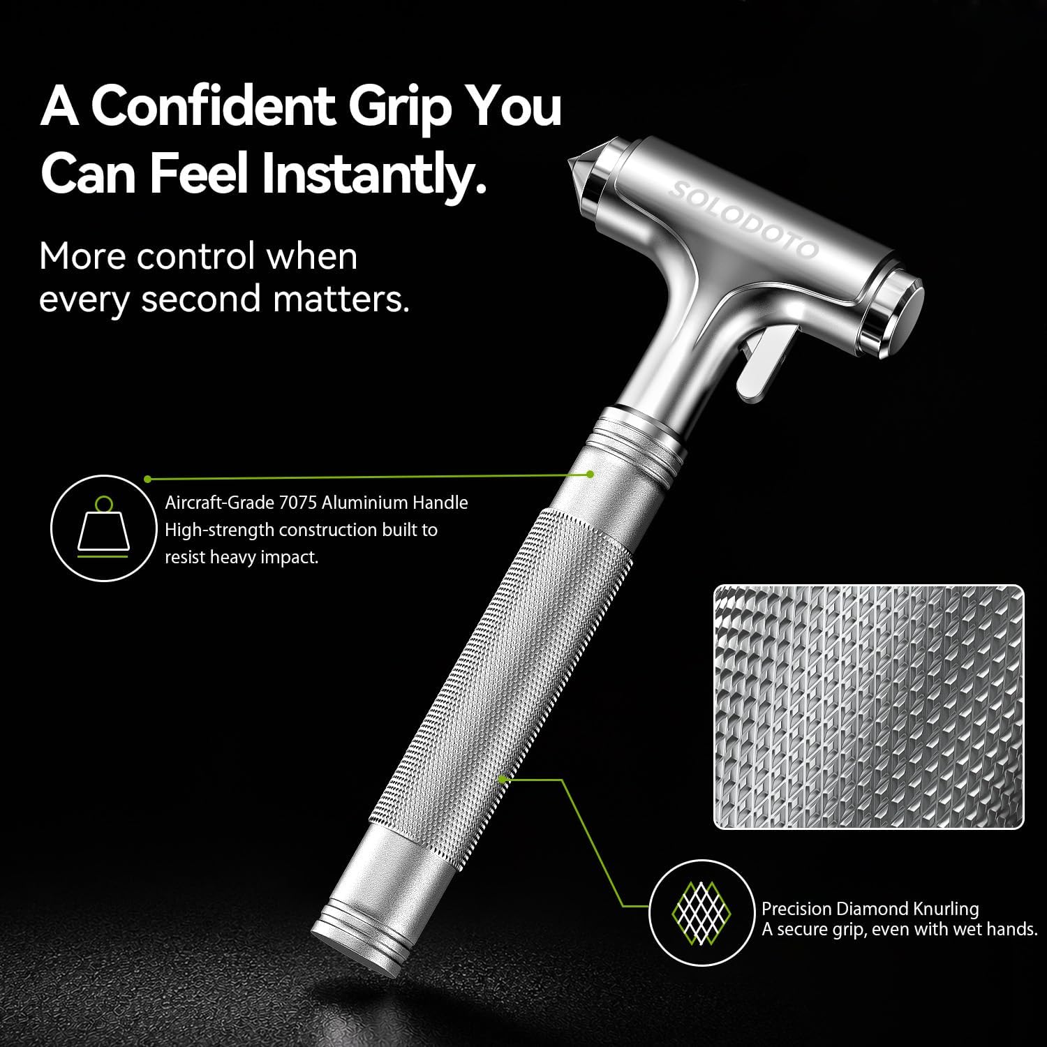Detalle de SOLODOTO Life-Saving 1-Second Seat Belt Cutter and Window Breaker: 2-in-1 Car Safety Hammer