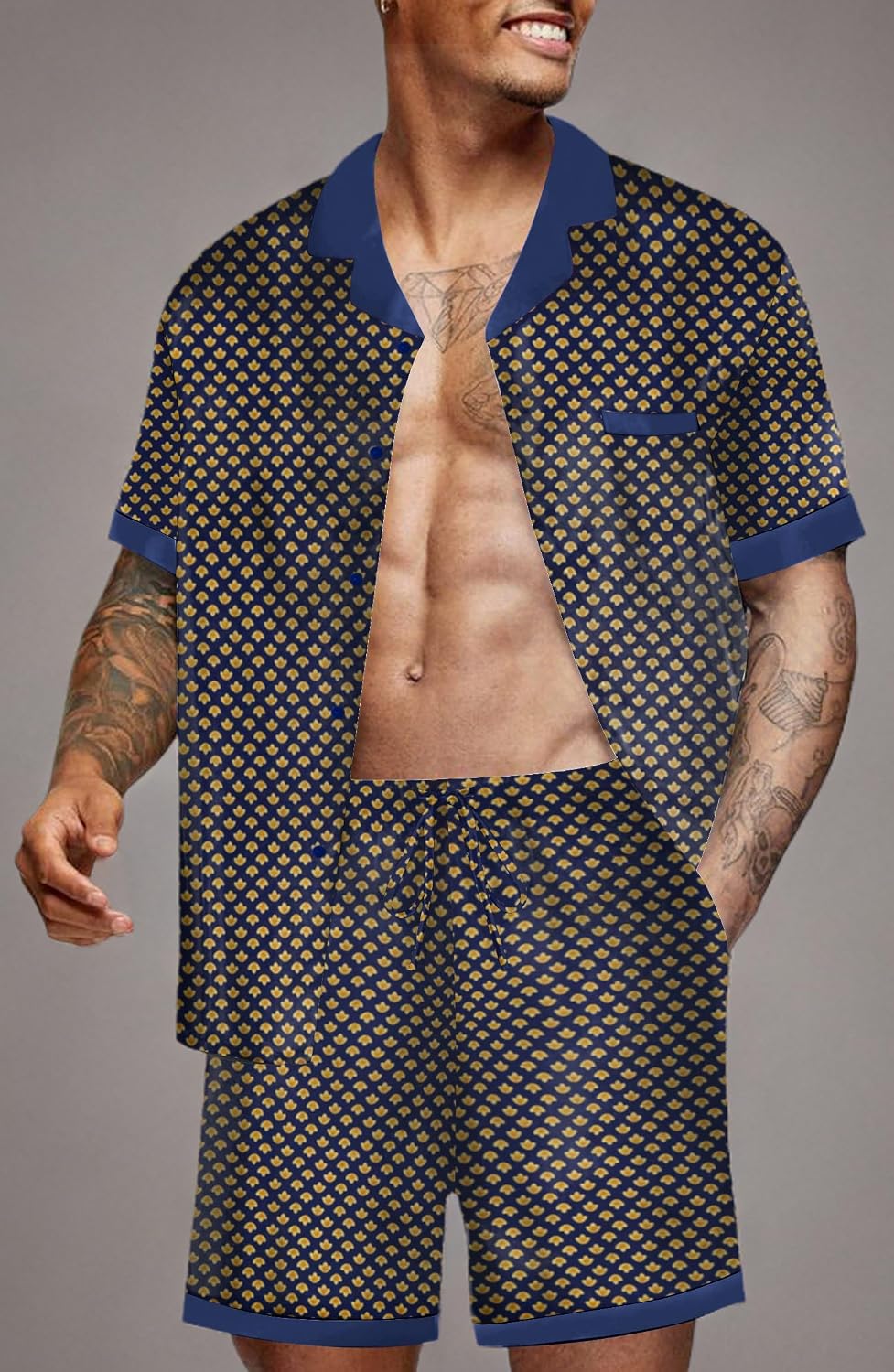 Detalle de Ekouaer Men's Pajama Set, Satin