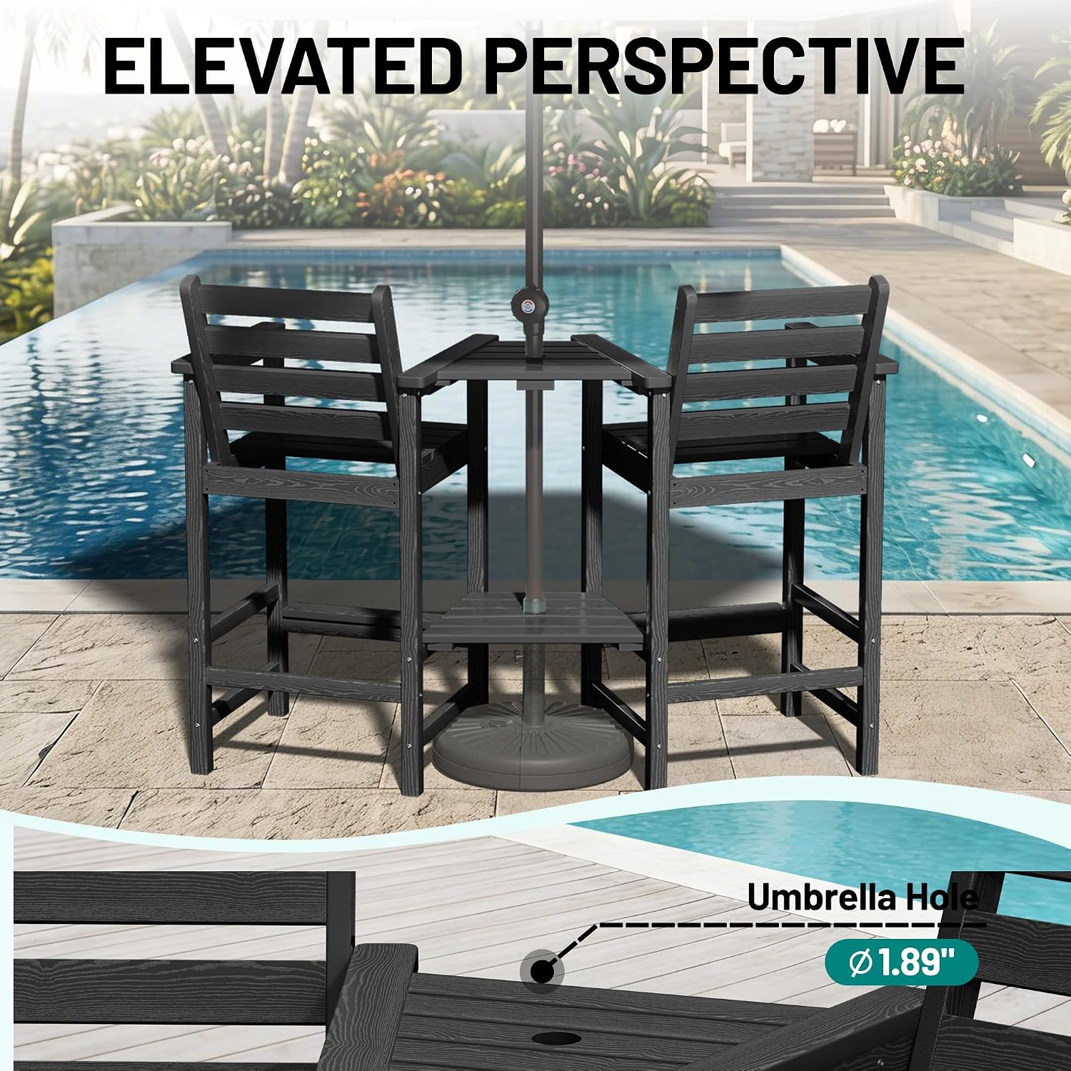 Detalle 1 de PLUUV A03-002-001-BK Tall Adirondack Chairs, Set of 2 with Connecting Trays
