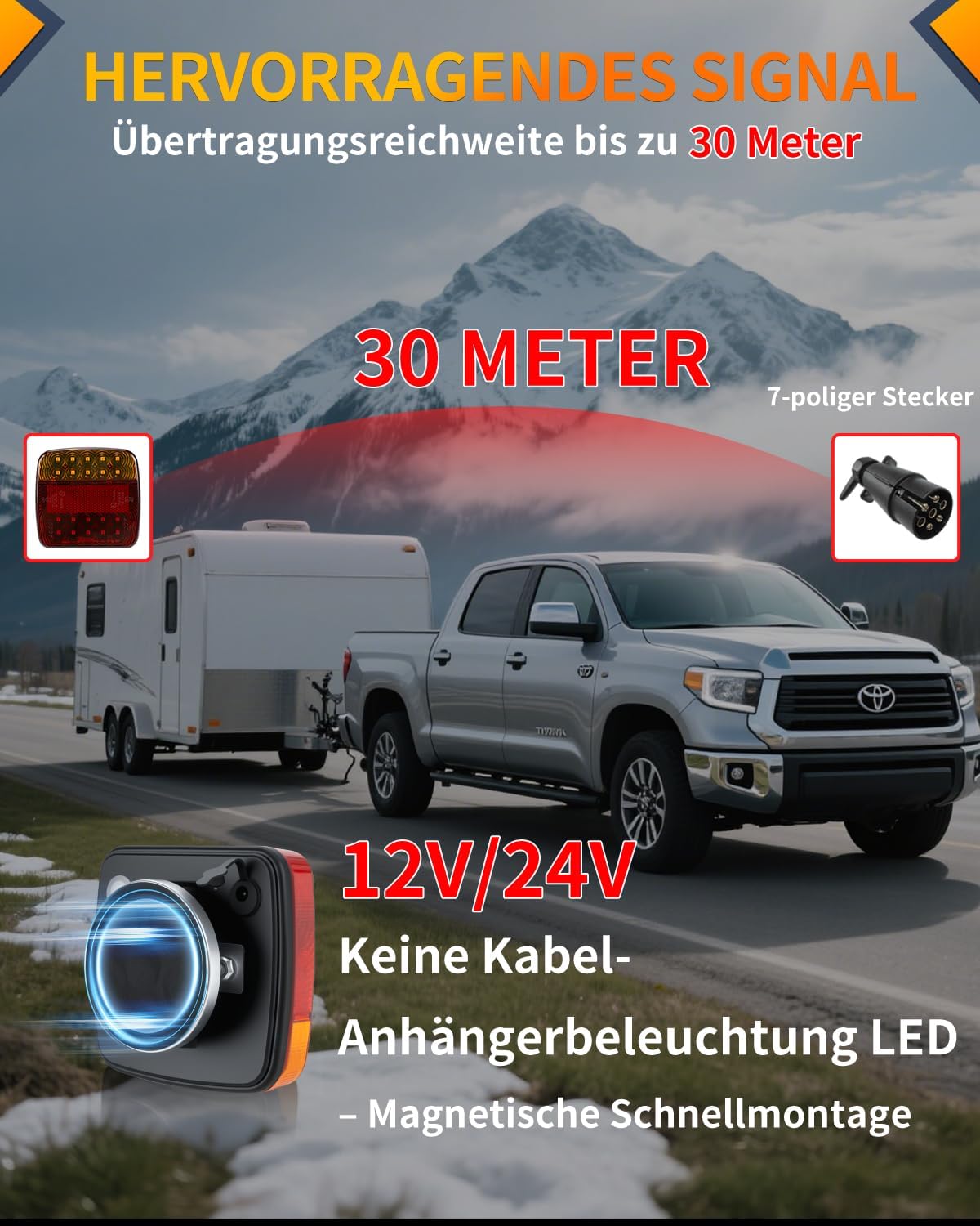 Thumbnail 1 de Tixxiu Anhänger Rückleuchten magnetisch drahtlos – 7-Pin, 12–24V, Komplettset für Anhänger, PKW, LKW und Wohnmobile