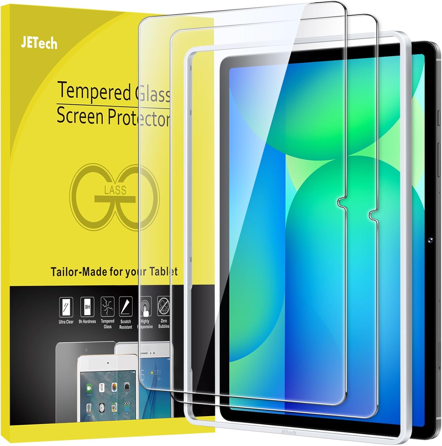 Detalle de JETech Schutzfolie für Samsung Galaxy Tab S10 FE Plus / S10 FE+ (2025, 13,1 Zoll) mit 9H gehärtetem Glas & Installationsrahmen – 2 Stück