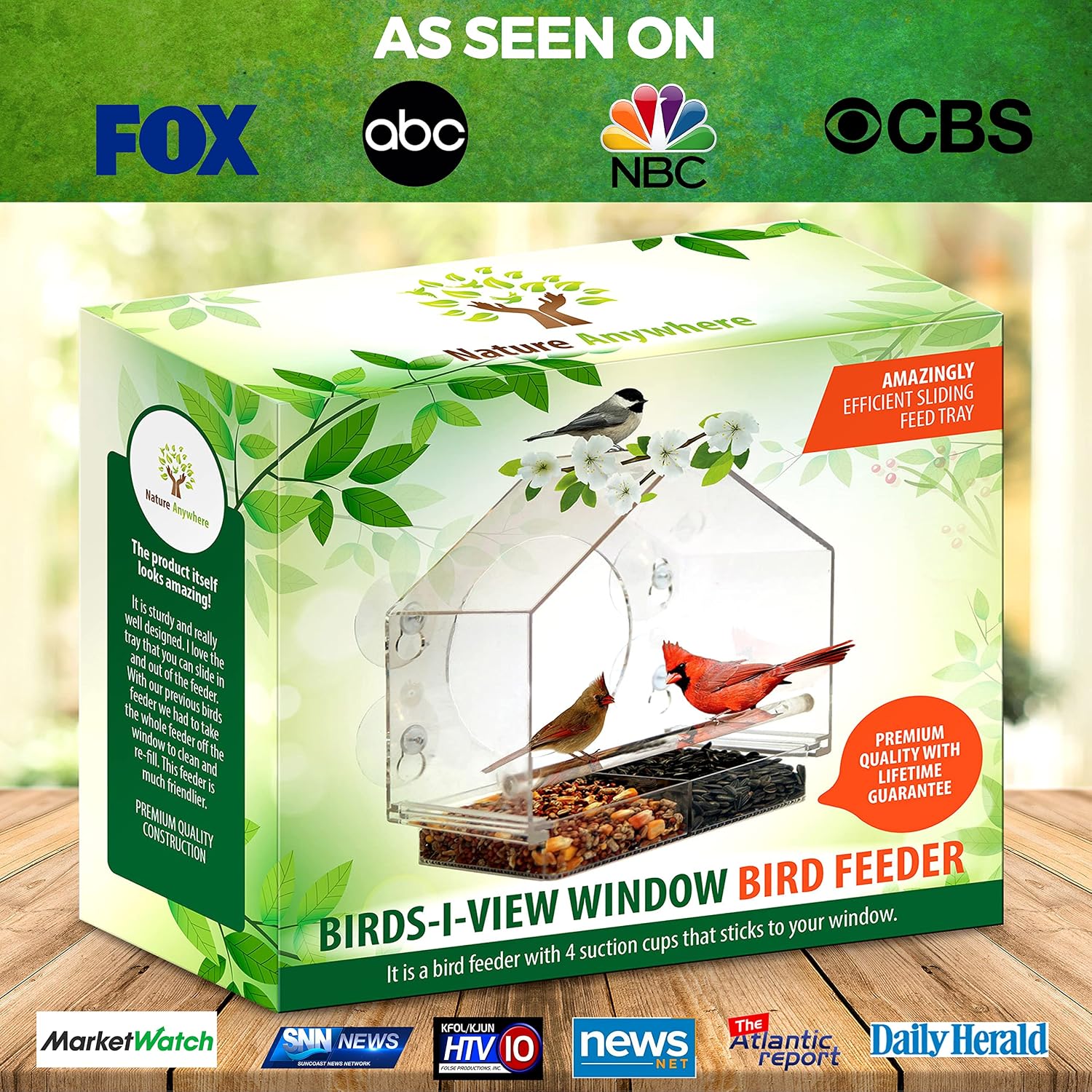 Detalle de Nature Anywhere 2022 Window Bird Feeder with Sliding Tray and 4 Suction Cups