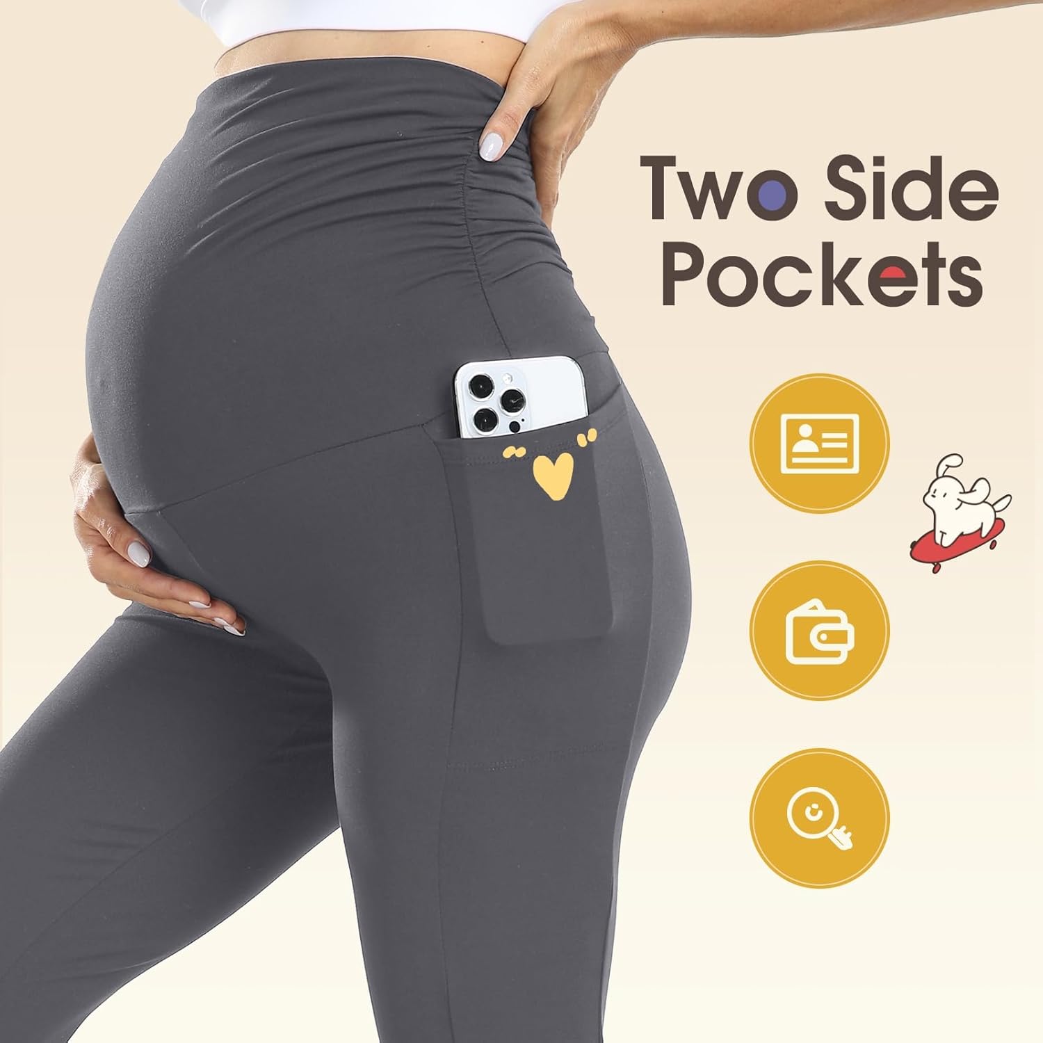 Thumbnail 3 de Leggings Premaman Ymmott da Donna a Vita Alta con Tasche in pile – Comforto e praticità per la gravidanza