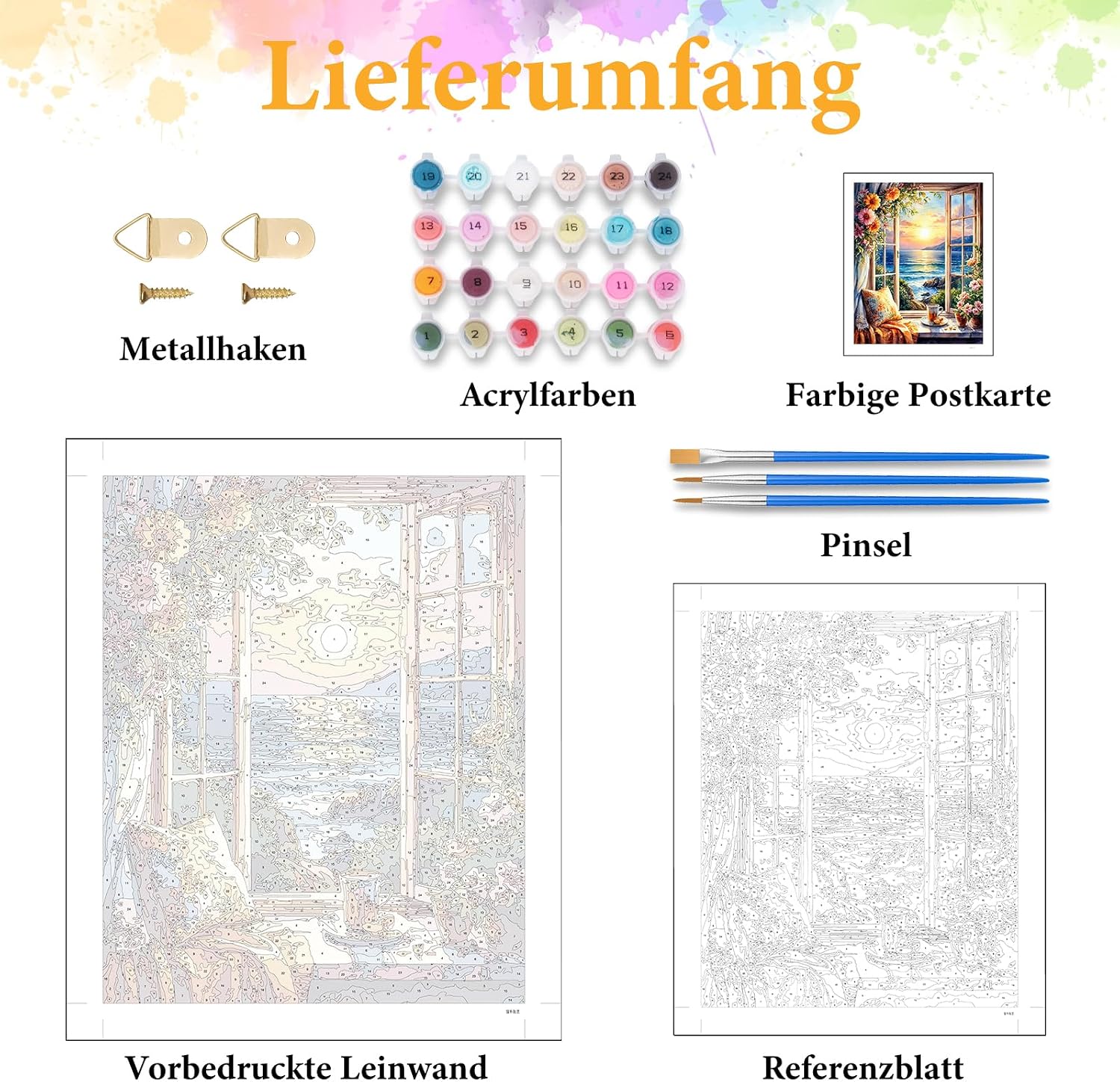 Detalle de OkarinaArt Malen nach Zahlen Erwachsene Fensterlandschaft (40 x 50 cm) – Acrylfarben-Set mit Pinseln
