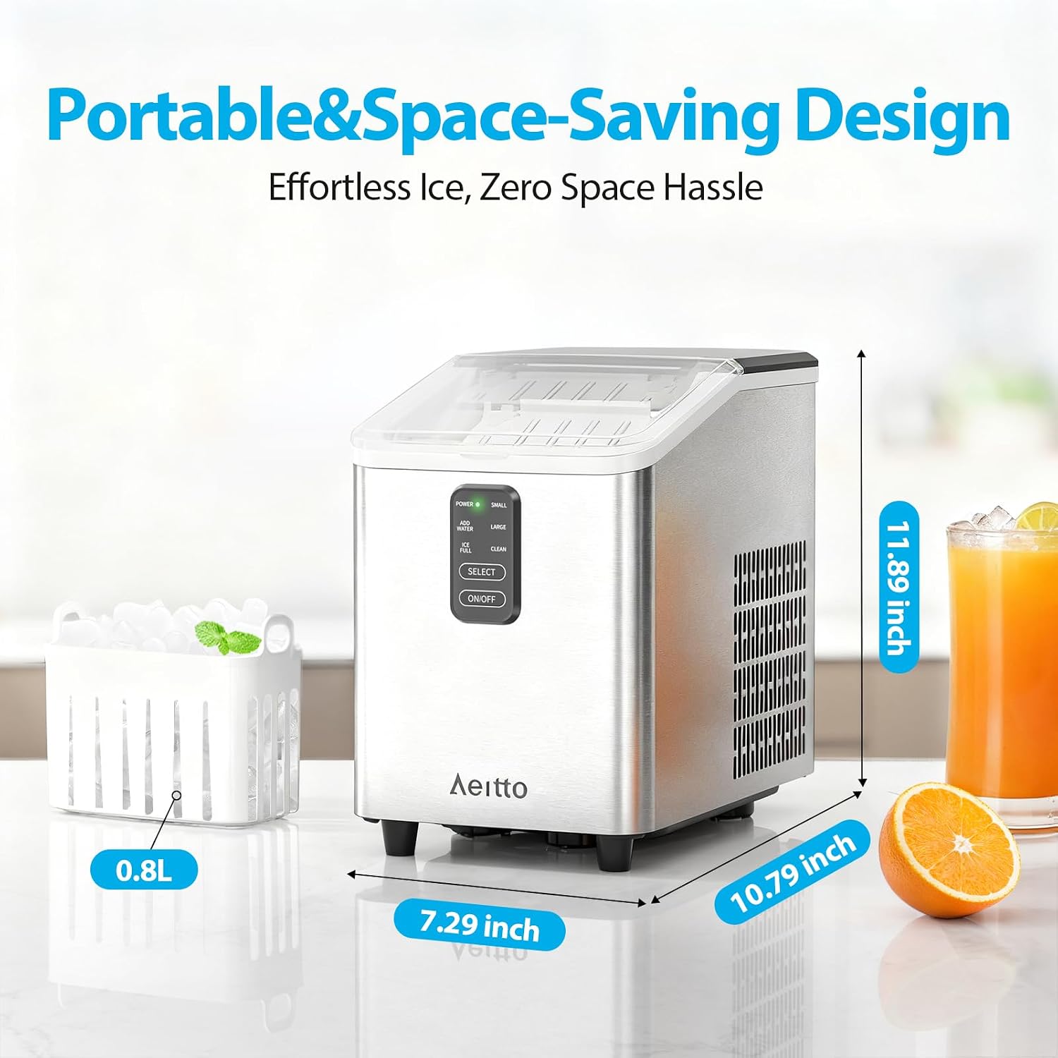 Detalle 1 de Aeitto ICM1282S Countertop Ice Maker, 26 lb Daily Output, Two Ice Sizes