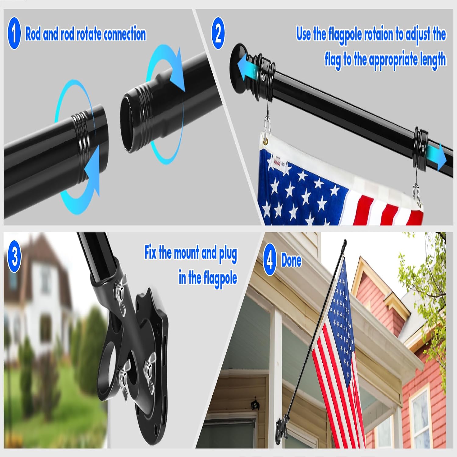 Thumbnail 6 de Anovo FP001 6-Foot Stainless Steel Flagpole Kit with 360° Rotating Rings