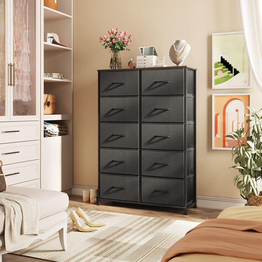 Detalle 2 de WLIVE ASNG059DK 10-Drawer Fabric Dresser with Wood Top and Steel Frame