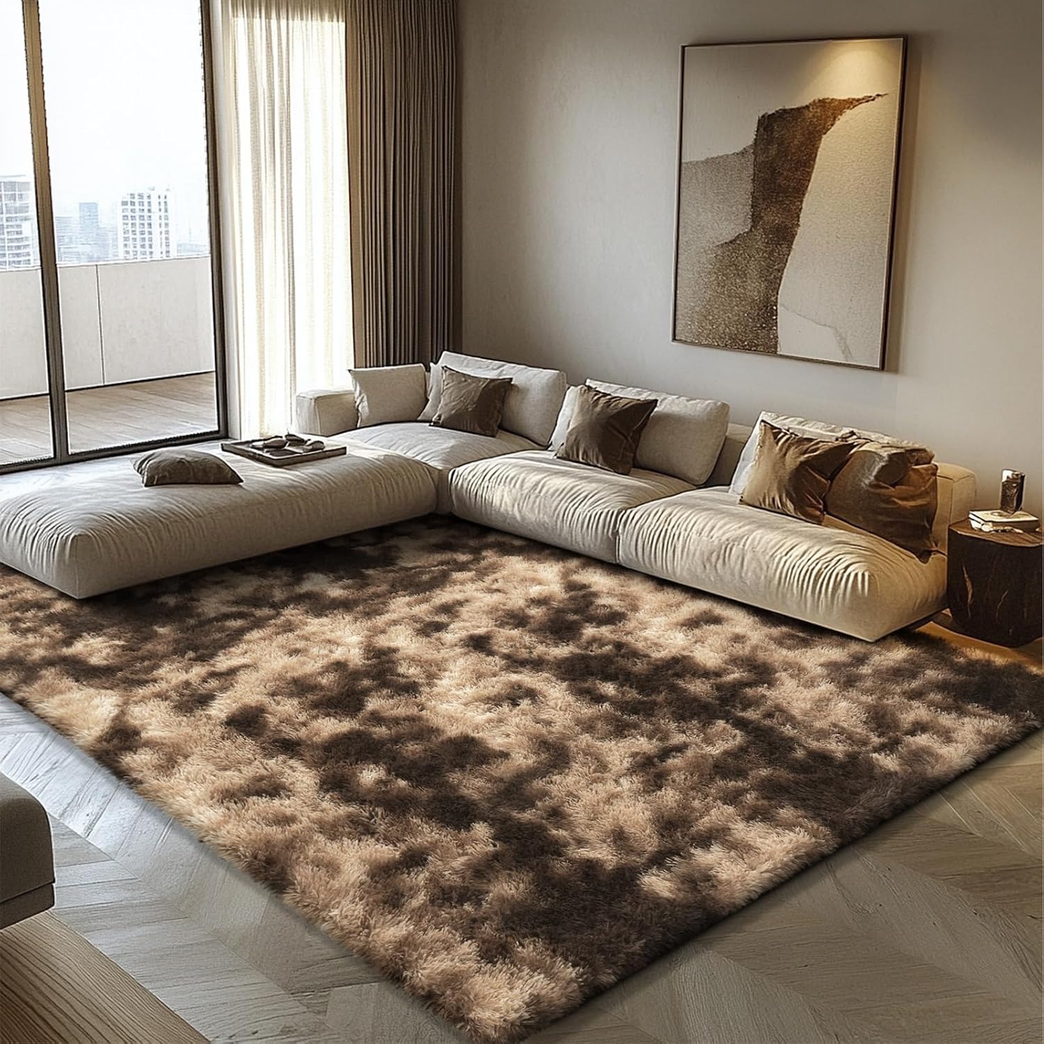 Thumbnail 5 de Tie-Dyed Coffee 6x9 Fluffy Area Rug