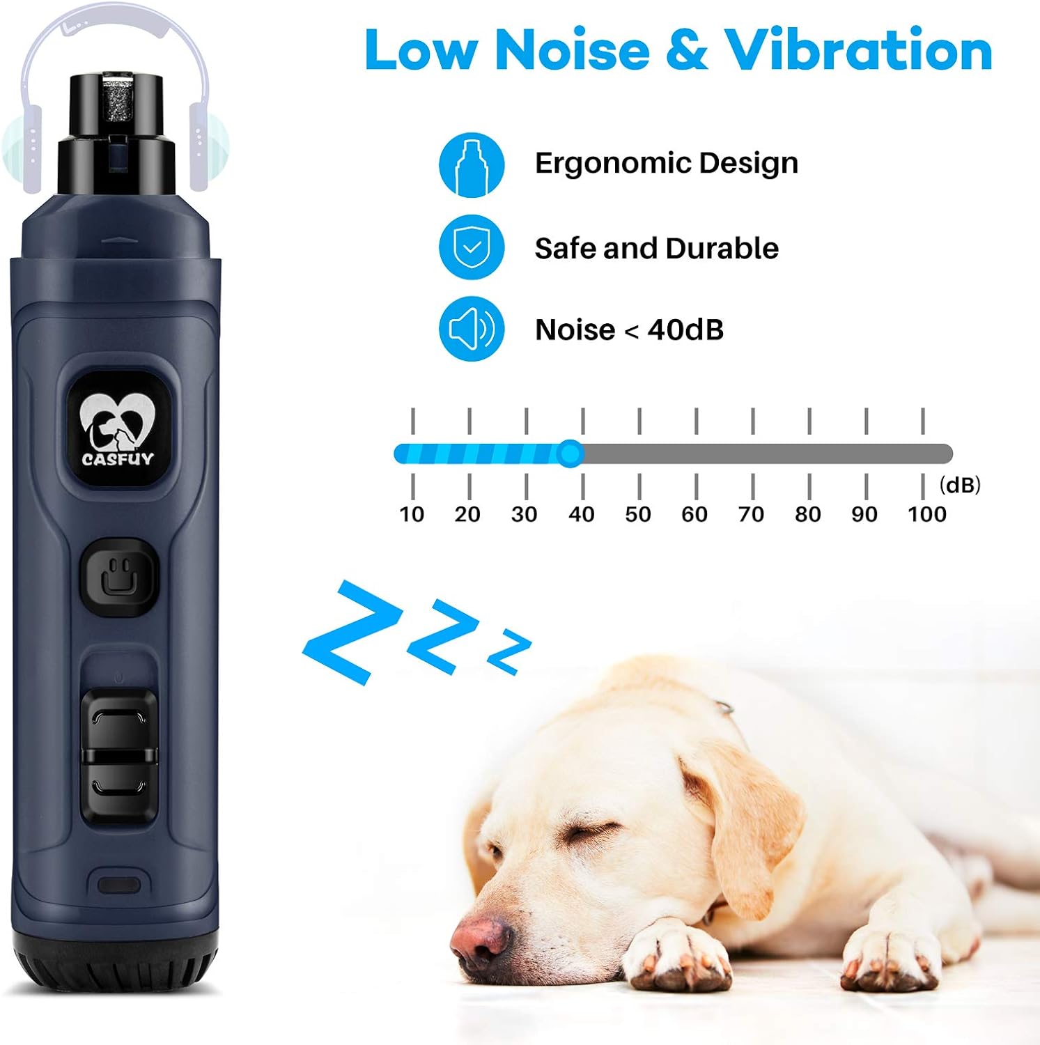 Detalle 2 de Casfuy Krallenschleifer für Hunde mit 2 LED-Leuchten – 2 Geschwindigkeiten, leise & kabellos