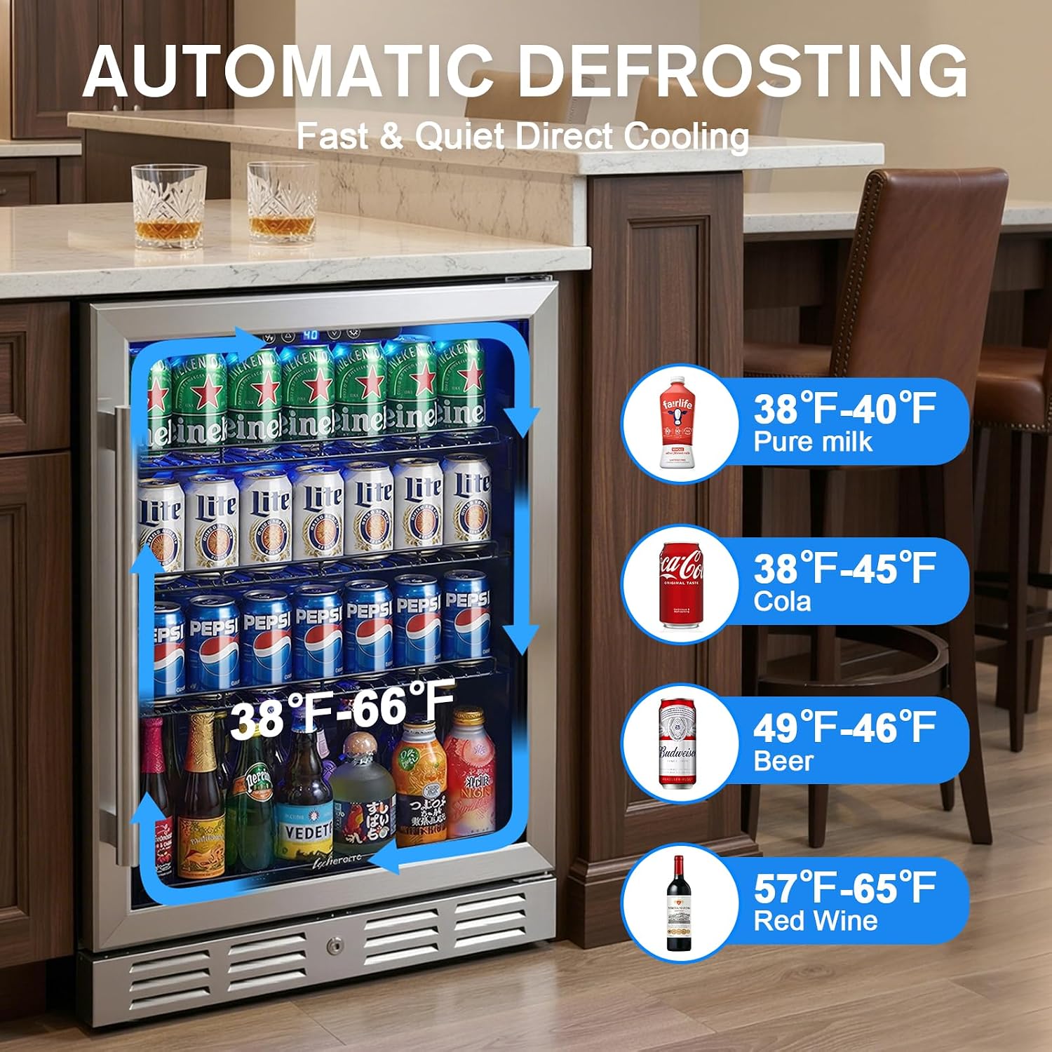 Detalle de Kalamera KRC-24SZB-A1 24-Inch Beverage Refrigerator, 164 Cans, Glass Door