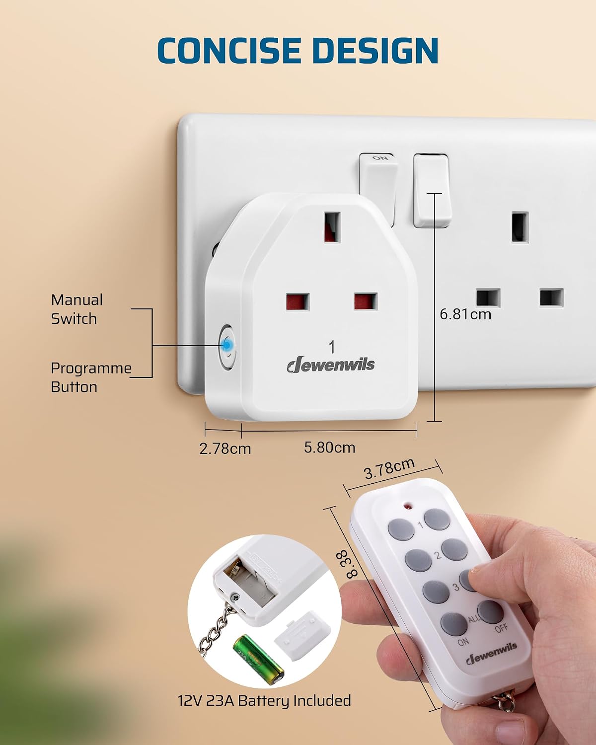 Thumbnail 3 de DEWENWILS Remote Control Plug Socket: Programmable, expandable wireless light switch with 3 sockets and 30m range