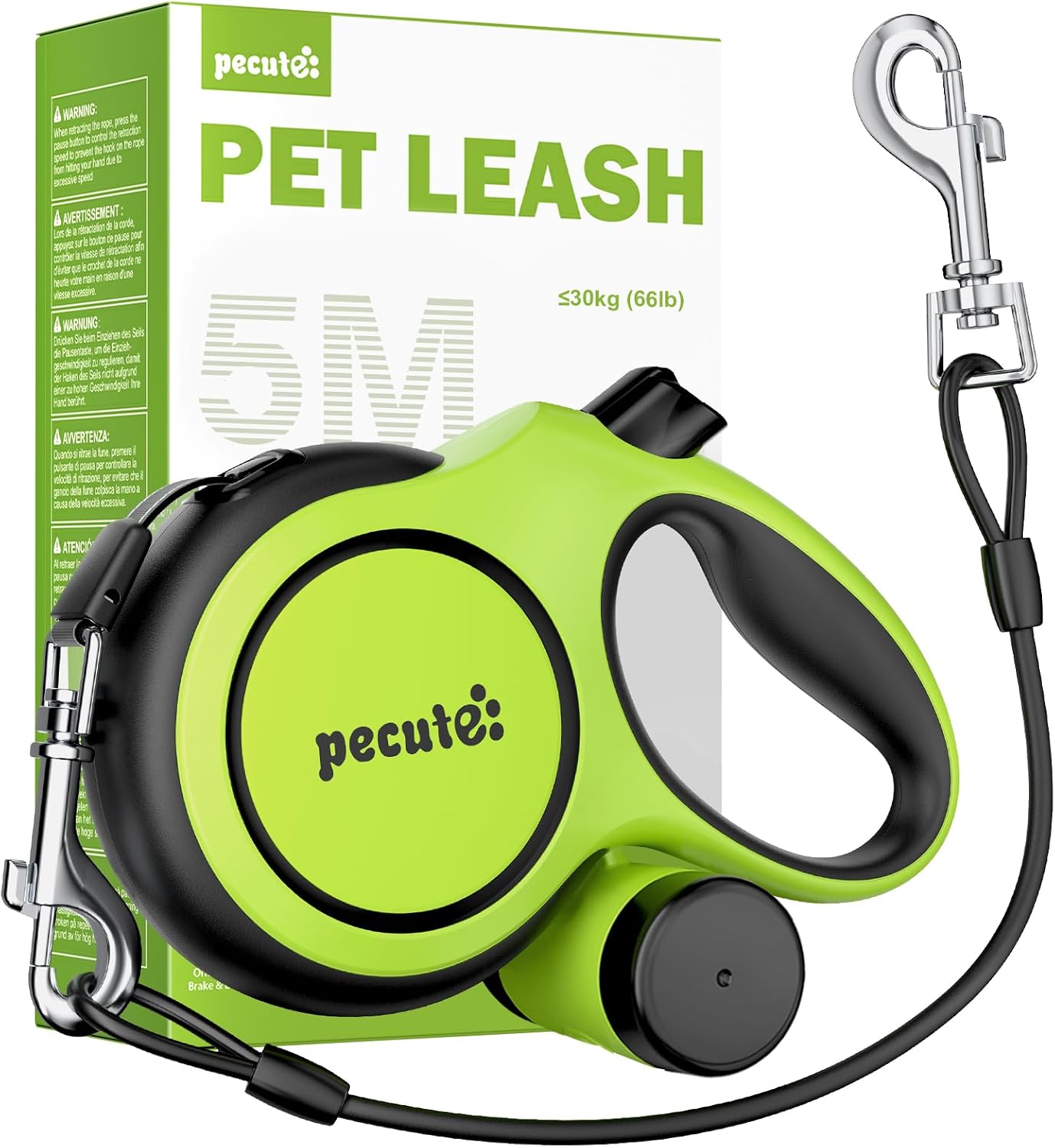 Imagen de Pecute Retractable Dog Leash with Poo Bag Holder — 5m, 360° Anti-Tangle, One-Handed Brake for Medium/Large Dogs (Up to 50kg) en OfertitasTOP