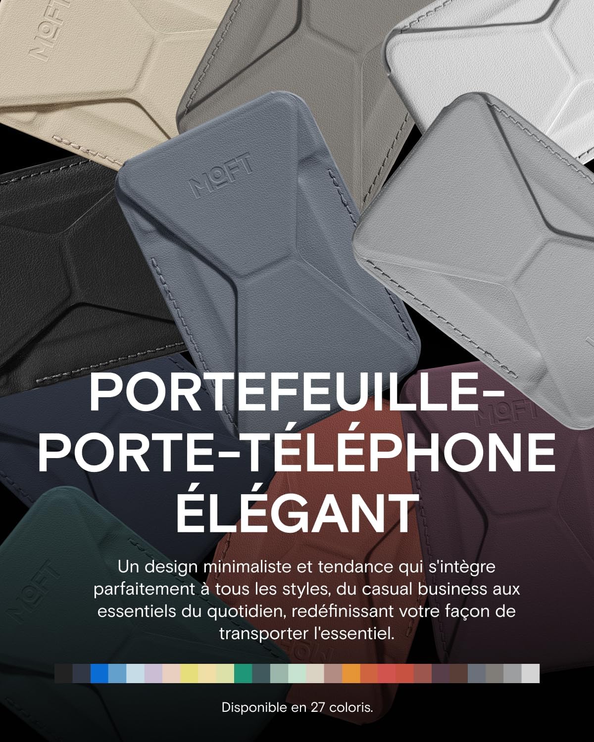 Detalle de MOFT Porte Carte MagSafe pour iPhone 17–12 | Portefeuille et support en cuir végan MOVAS Gris Froid