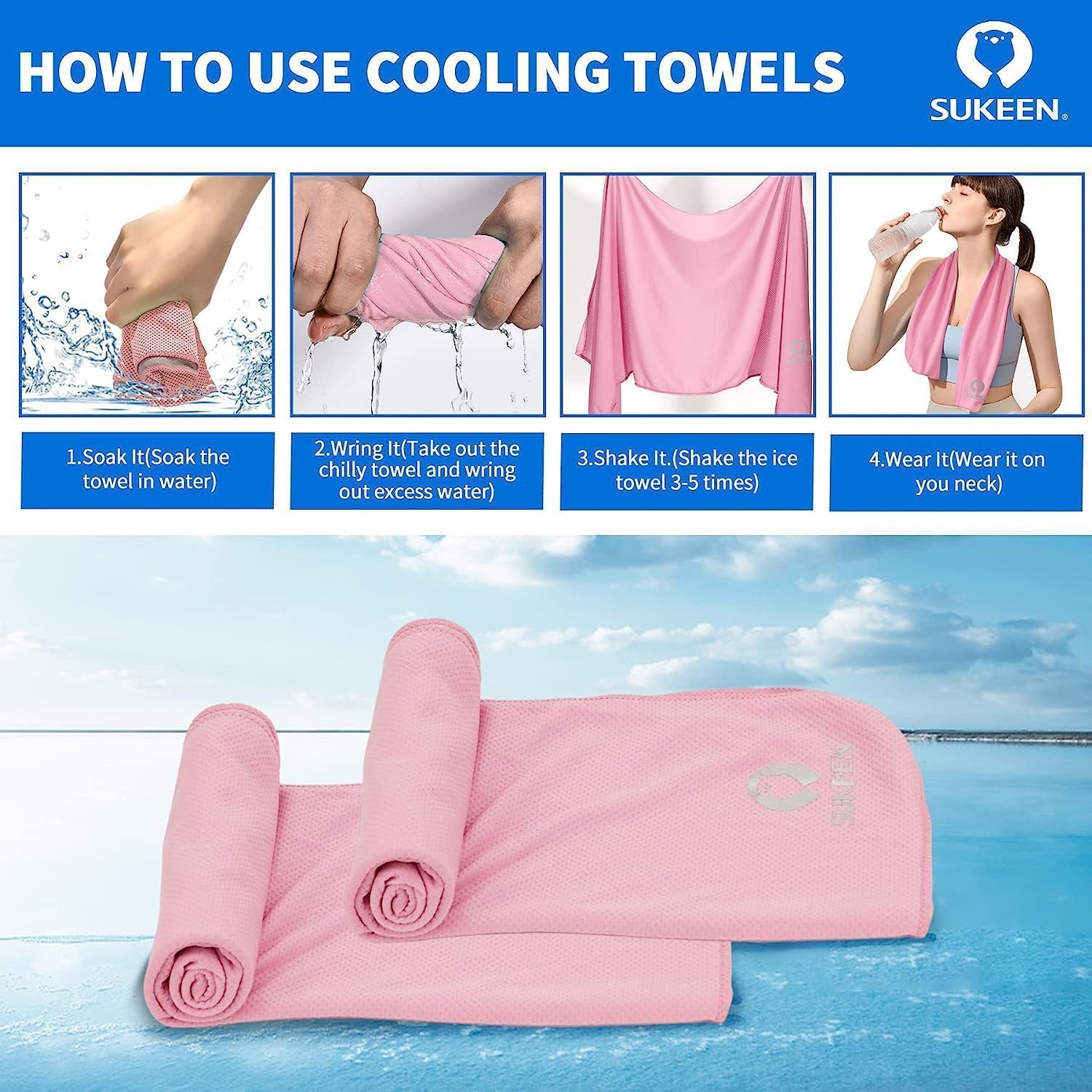 Thumbnail 2 de Sukeen 4 Pack Cooling Towel (40''x12'') – quick-drying neck cooling wraps for sports and summer
