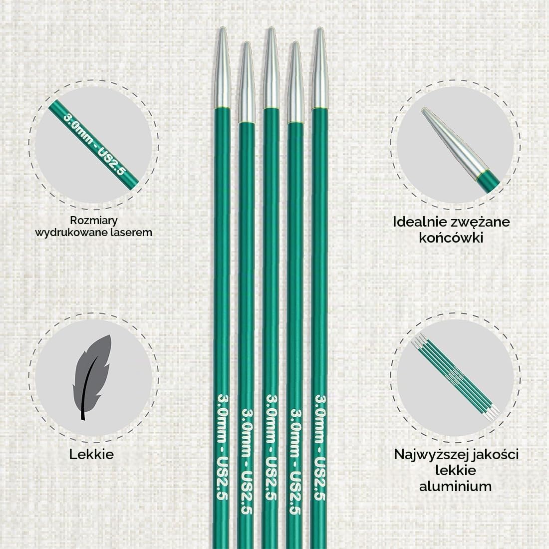 Detalle de KnitPro Zing – zestaw drutów pończoszniczych 15 cm, 9 rozmiarów, aluminium