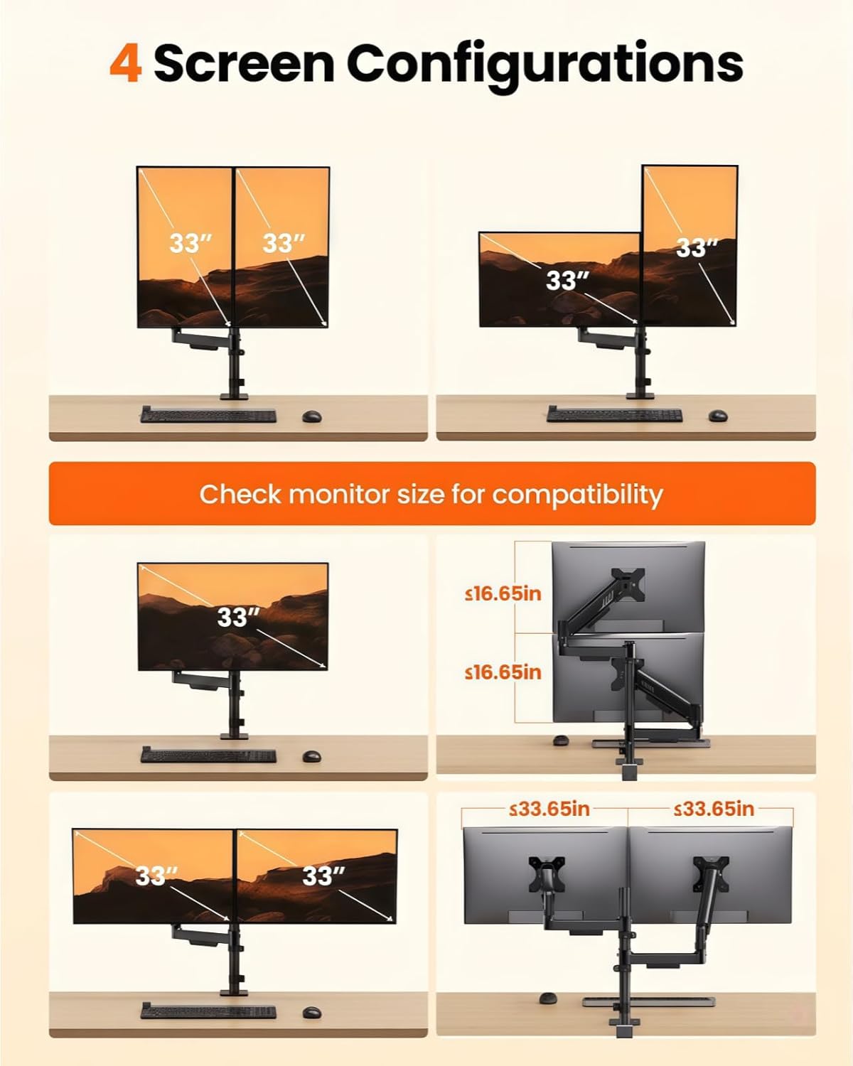 Thumbnail 6 de ErGear Dual Monitor Arm: Adjustable Stacked Vertical Desk Mount for 13"–32" Screens