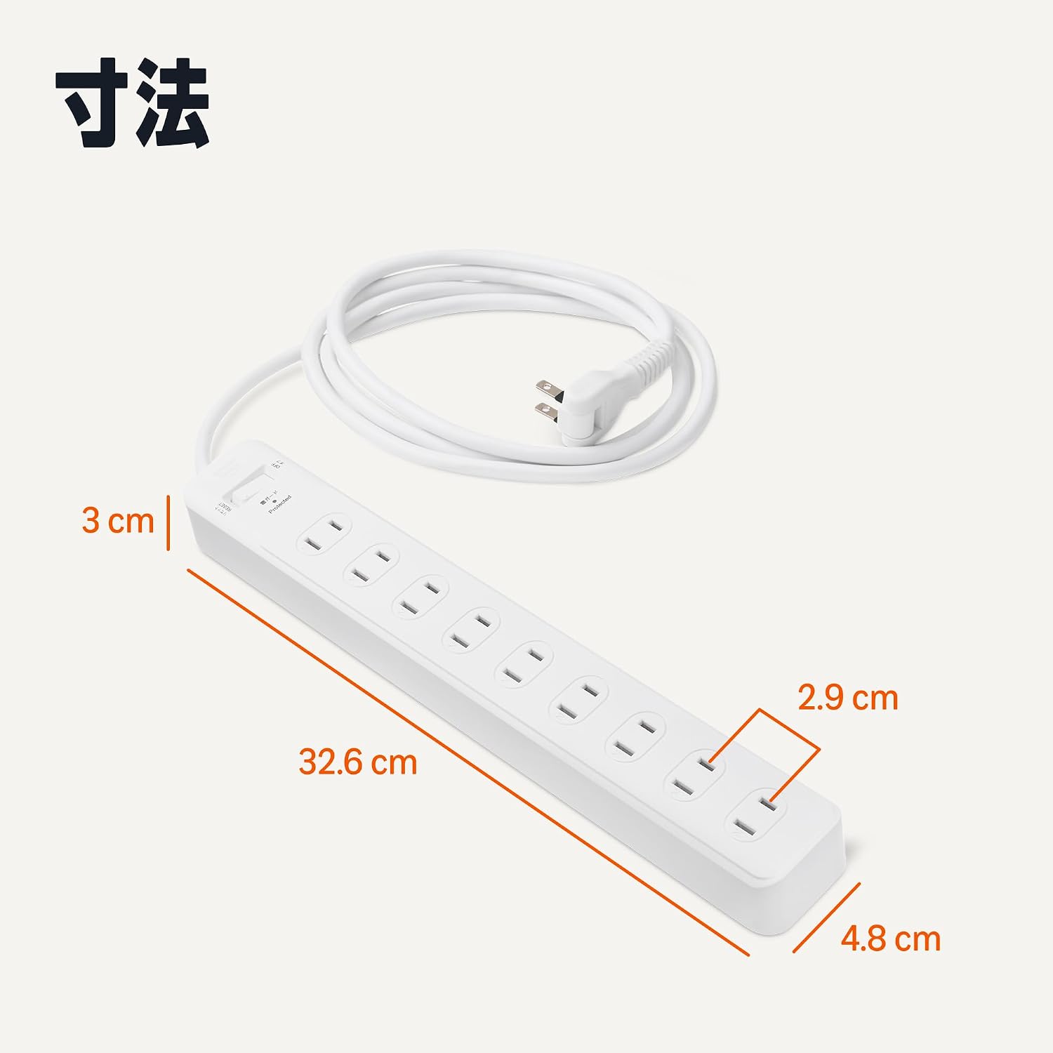 Detalle 1 de Amazonベーシック AC-9JBX-D00 電源タップ 9個口 1.8m 雷ガード付き