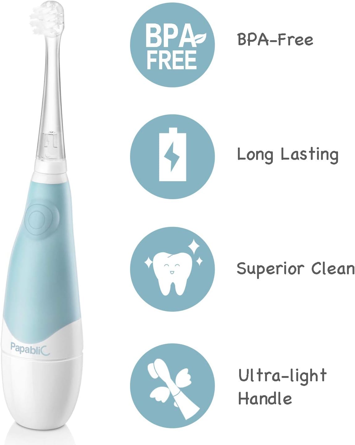 Thumbnail 6 de Papablic Papa-18-PI Baby Sonic Electric Toothbrush, Blue, LED Light, 2-Stage Heads