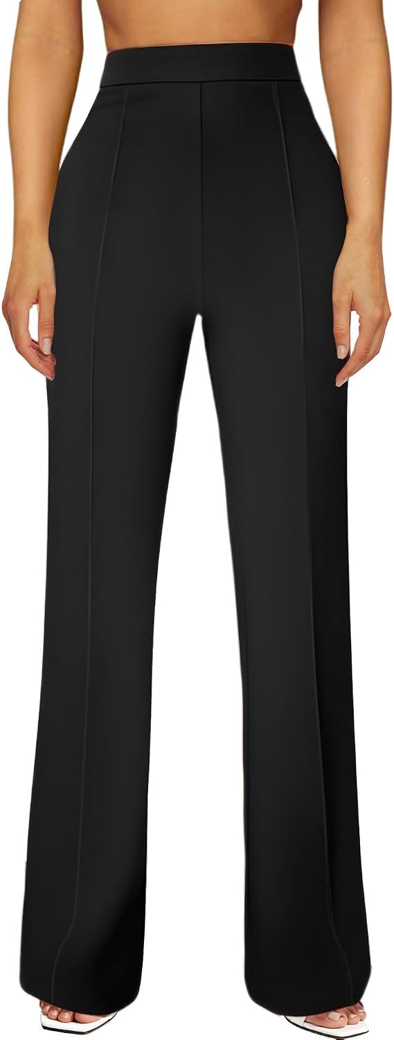 Detalle de JEKAOYI High-Waisted Straight-Leg Work Pants with Stretch and Slant Pockets