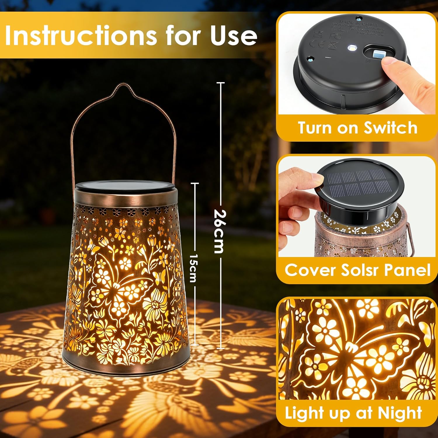 Detalle de Solar Lanterns for Outside 4 Pack: Butterfly Garden Lights for Patio, IP65 Waterproof Outdoor Decor