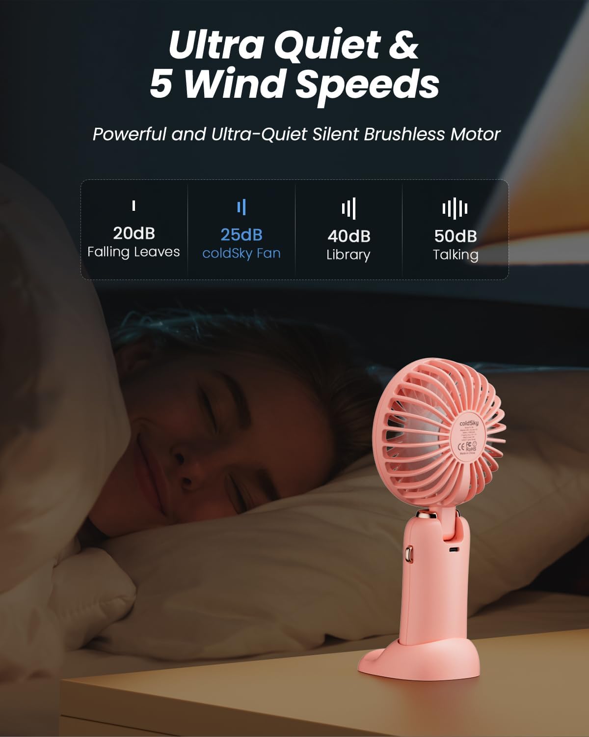 Thumbnail 6 de coldSky 3-in-1 Portable Fan with 4000mAh Battery and LED Display (Pink)