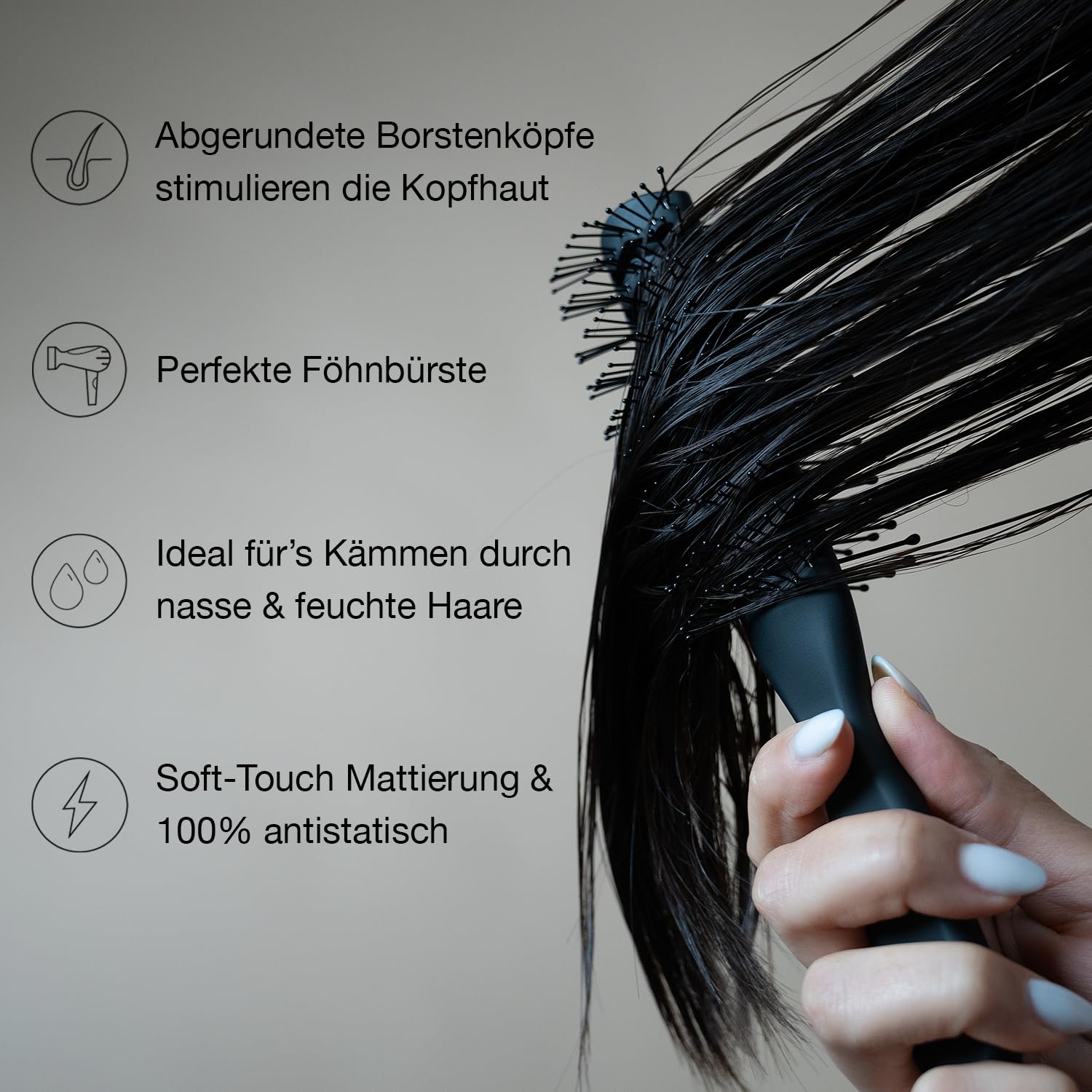 Detalle de vinsk® Föhnbürste Doppelseitig – Skeletbürste mit Soft-Touch-Griff