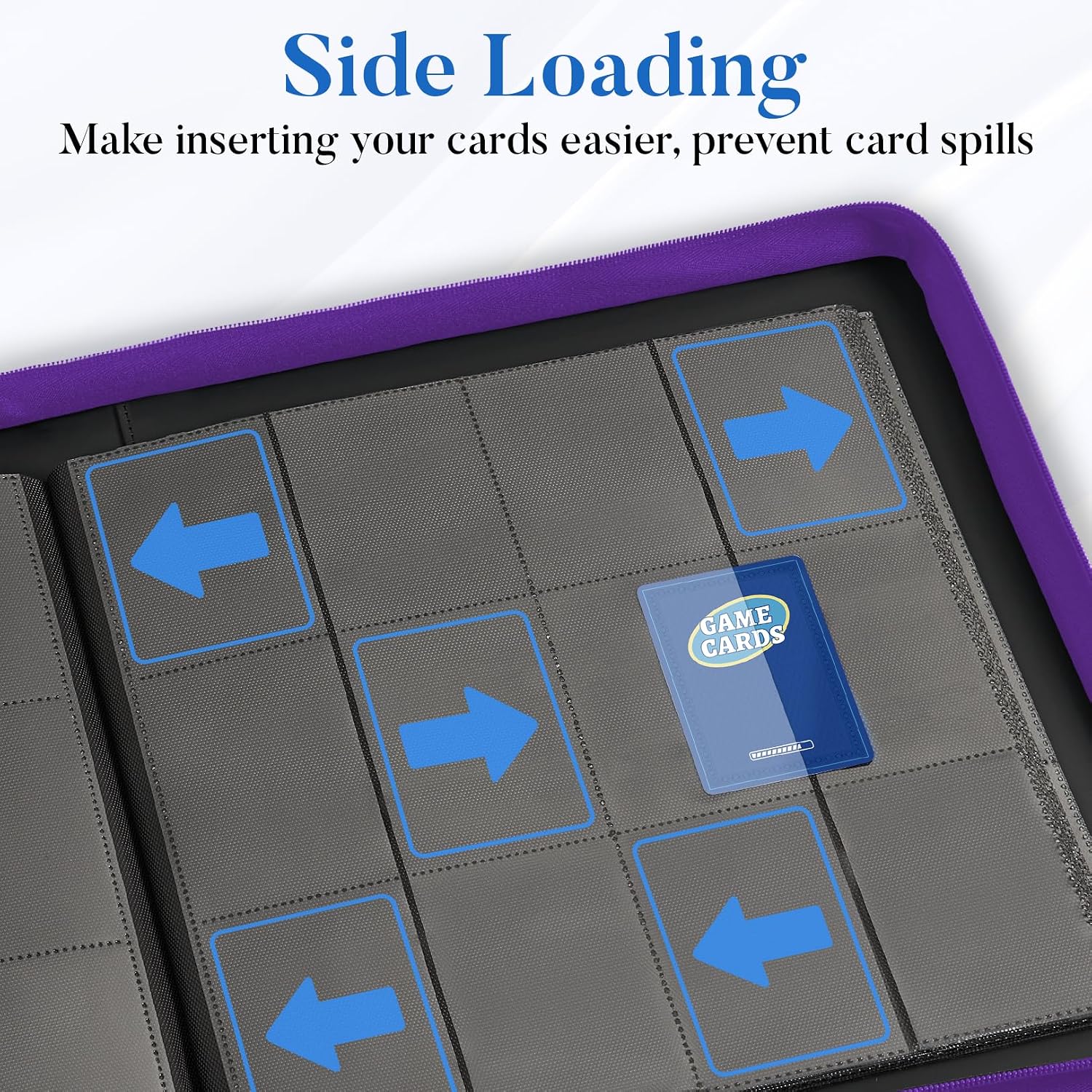 Detalle de Premium Zip Card Binder 12 Pocket — Fabmaker 912 Pockets Trading Card Binder in Purple