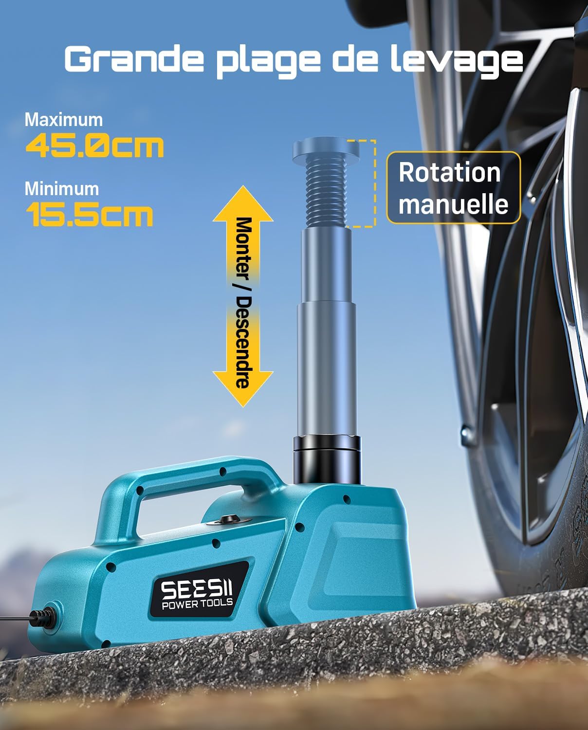 Thumbnail 2 de SEESII Cric hydraulique 12V 5 tonnes (3 tonnes) avec télécommande — amplitude de levage 15,5 à 45 cm