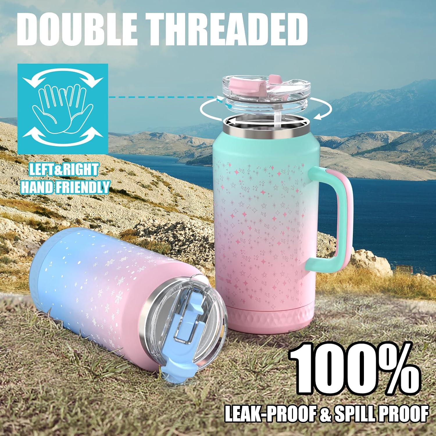 Detalle de Hydraful 64 oz Tumbler with Handle and Straw – 100% Leak-Proof, Insulated Stainless Steel Travel Mug