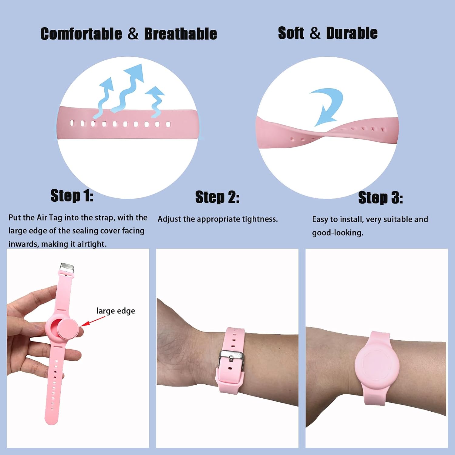 Thumbnail 2 de 2 Pack Adjustable Silicone Air Tag Bracelets for Kids (Purple & Green) – Waterproof, Lightweight, Hidden Wristband Holders