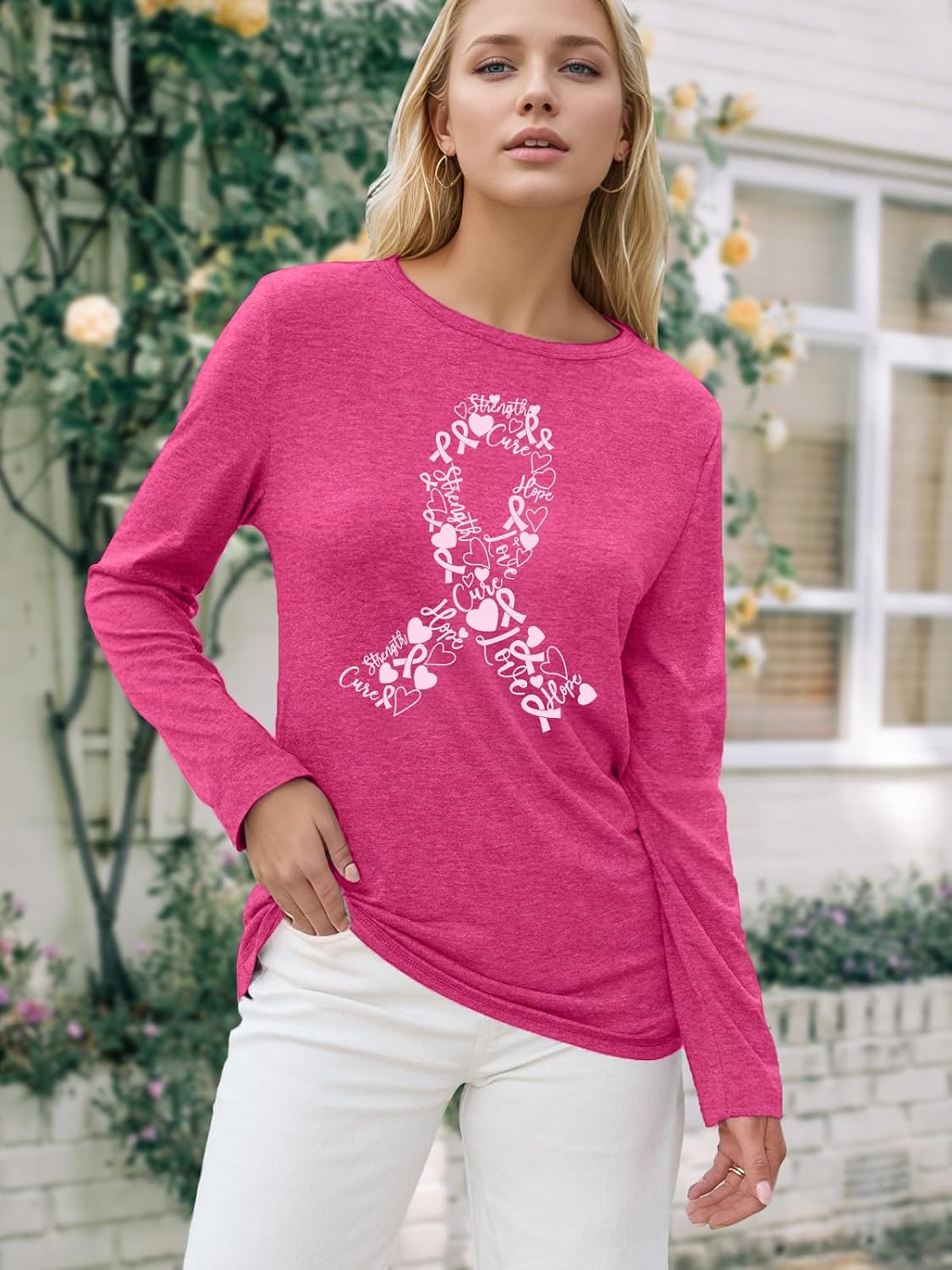 Detalle de WOSHN Breast Cancer Awareness Long-Sleeve Shirt