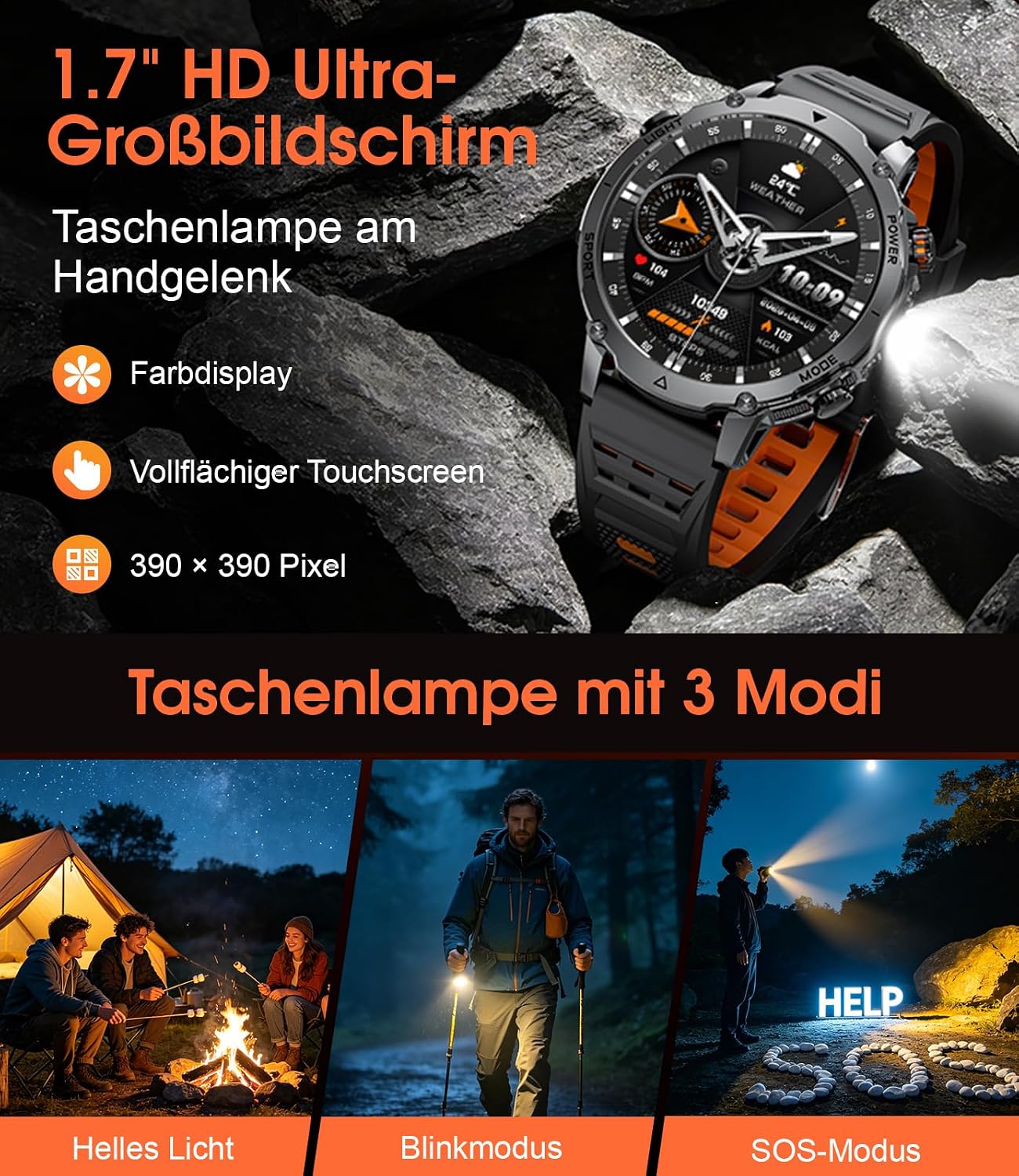 Thumbnail 3 de SUNKTA Herren-Smartwatch mit 1,7″ Display: Viel Akku, Fitness- und Kommunikations-Features