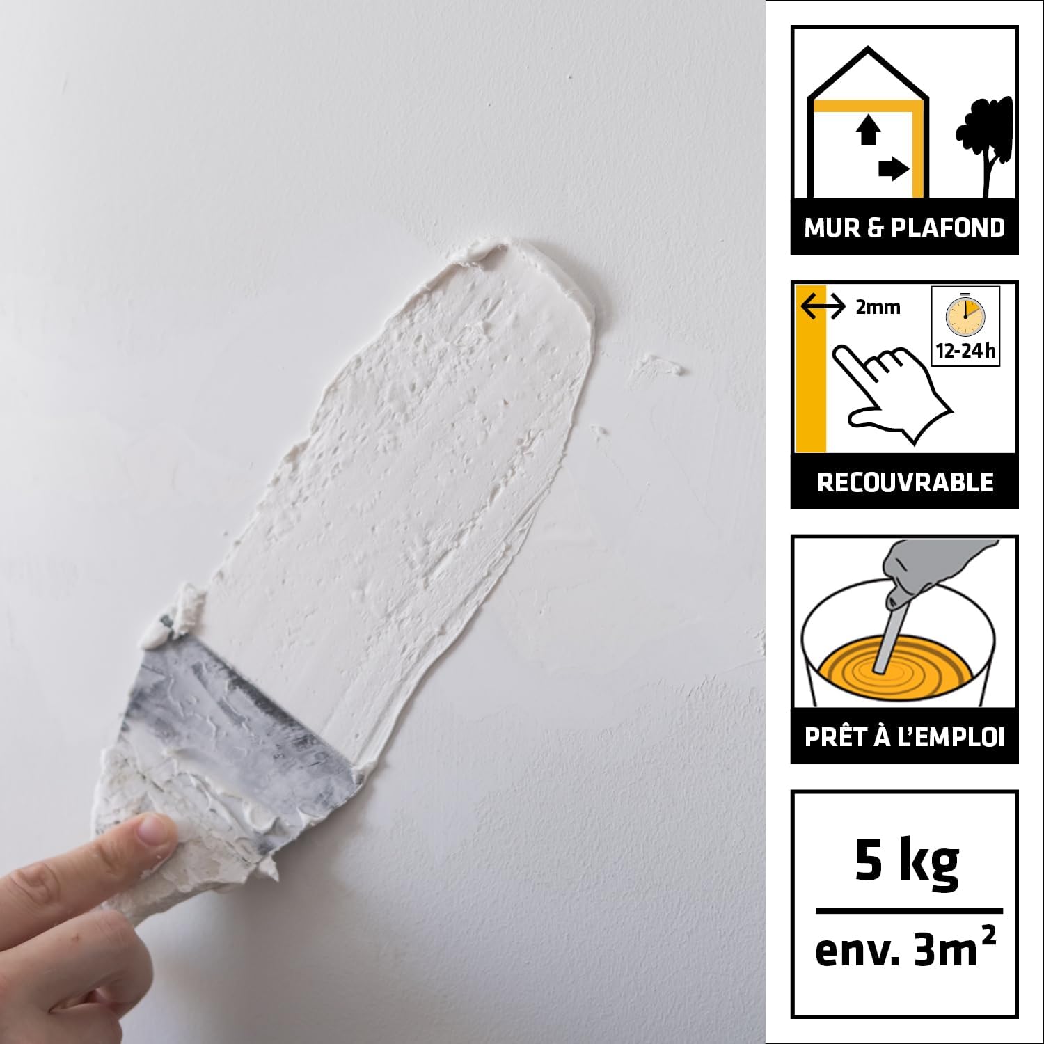 Detalle 2 de SIKA Enduit multifonction SikaWall 384 MP Blanc – 5 kg, prêt à l’emploi pour garnissage, lissage et collage de bandes à joints