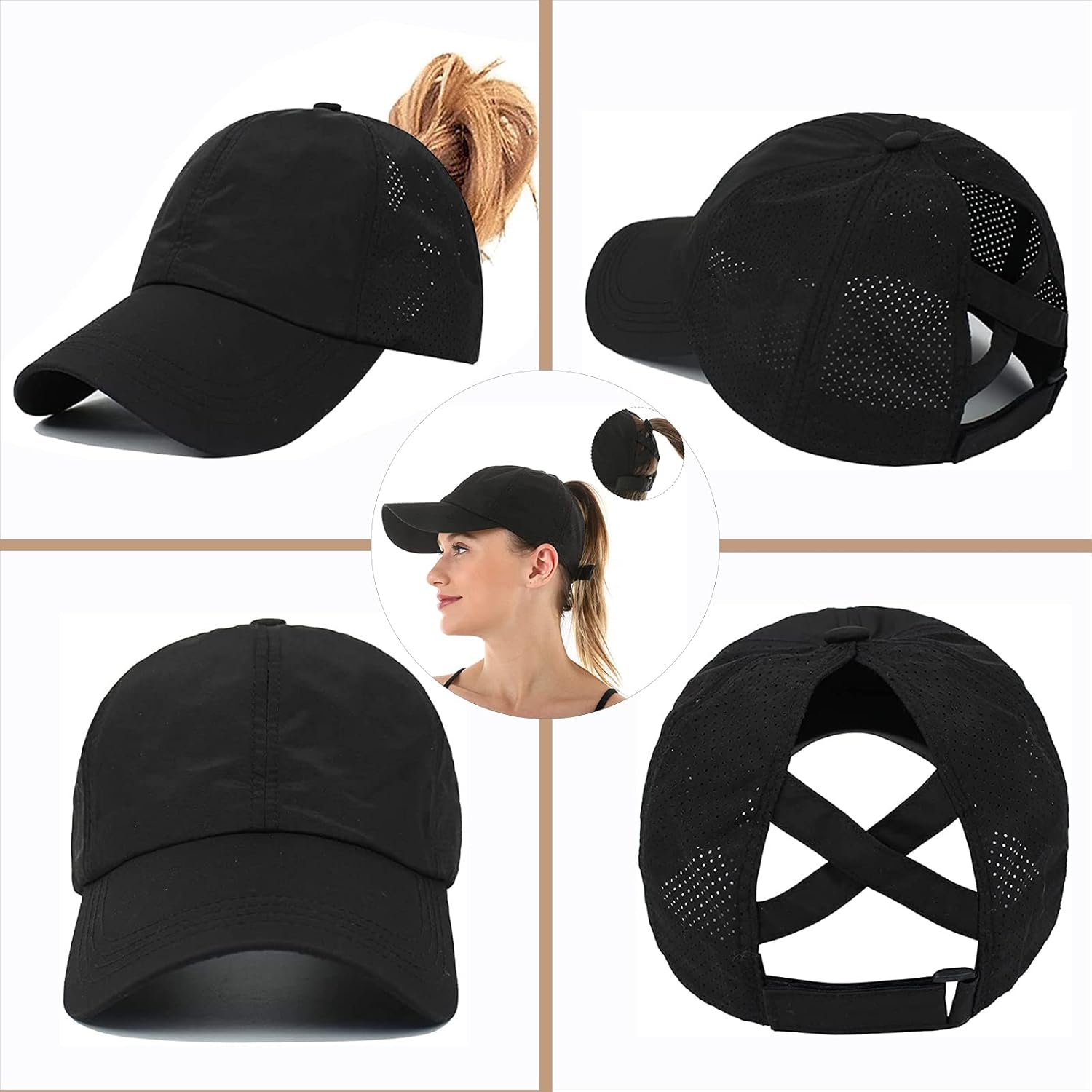 Detalle de Enwokran Women's Ponytail Baseball Cap: Adjustable, Breathable and Quick-Drying