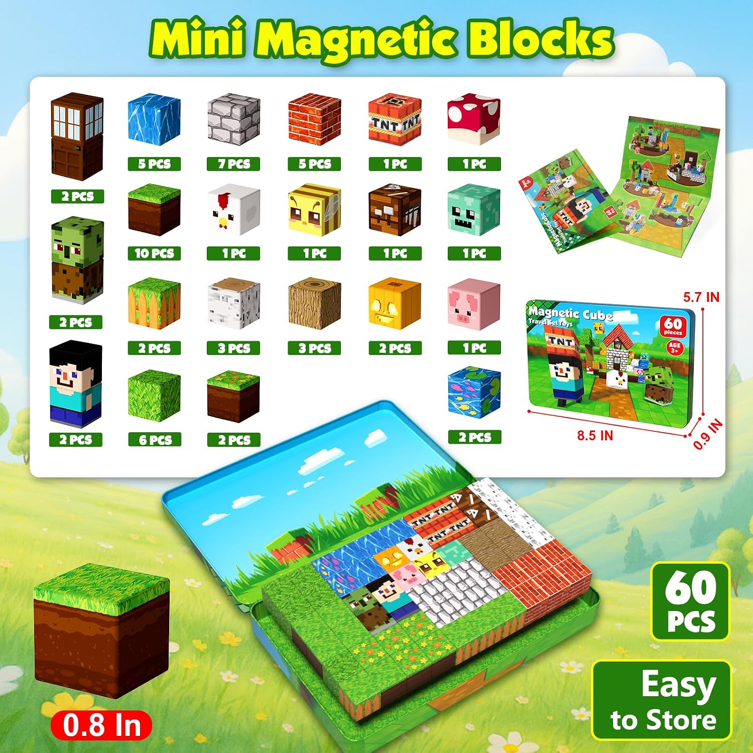 Detalle 2 de Magnetic Building Blocks, 60 Pieces