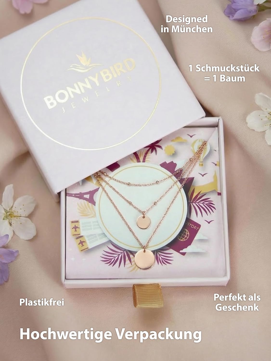 Detalle 2 de BONNYBIRD Wasserfestes Edelstahl Ketten Set Damen – BonnySydney in Silber, Gold & Roségold