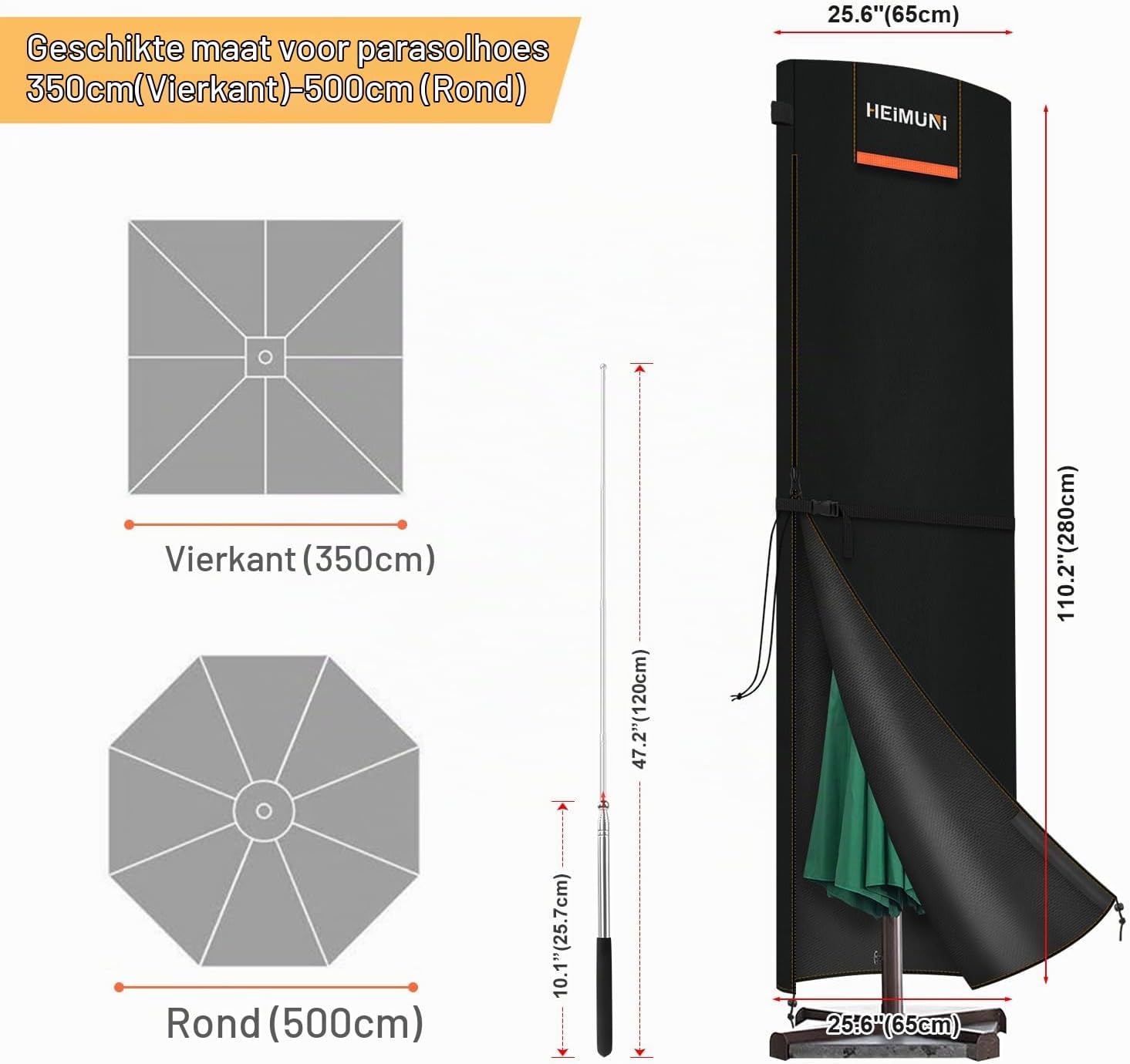 Detalle de HEIMUNI QK-101 parasolhoes 280 cm, 420D Oxford en waterdicht