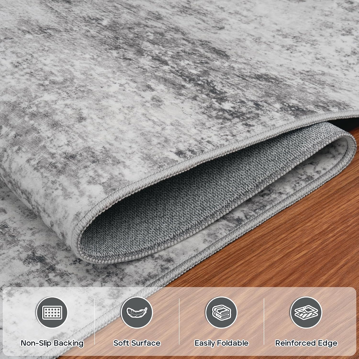 Thumbnail 3 de Aelenmu Area Rug, 9' x 12' Gray Abstract Low-Pile Washable Polyester