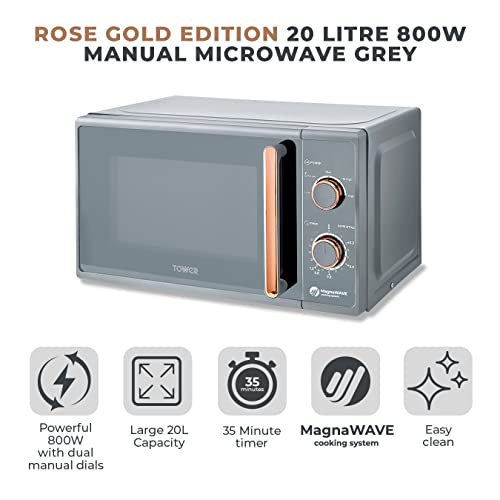 Detalle 2 de Tower Cavaletto Manual Microwave with 800W, 20L – T24038RGG (Grey & Rose Gold)