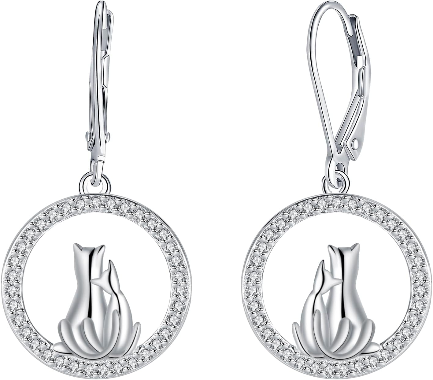 Detalle de J.MUEN Ohrringe für Damen aus 925 Sterling Silber mit Katzen-Anhänger und Zirkonia (inkl. Geschenkbox)