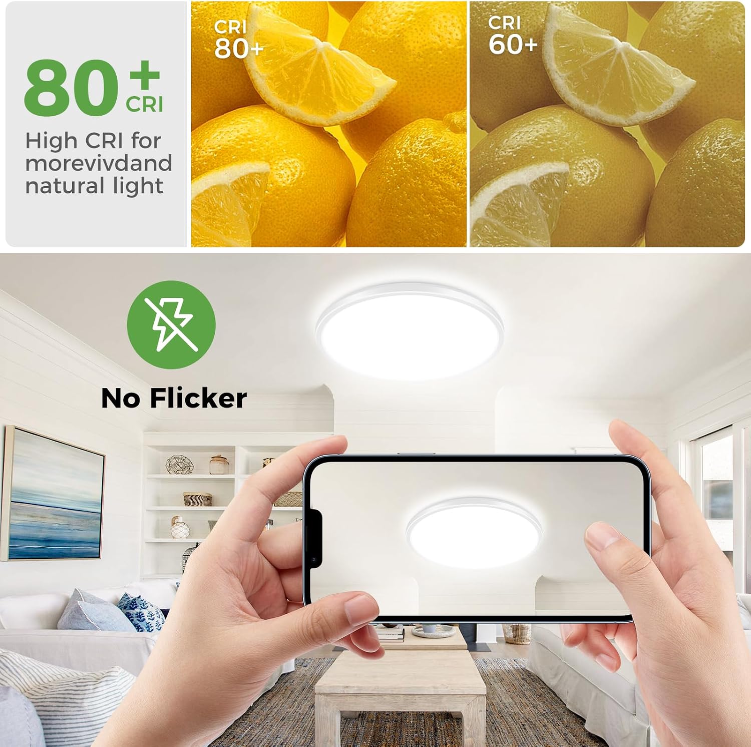 Detalle de Zemty LED-Deckenleuchte mit Fernbedienung (RGB, 3000–6500K) – dimmbar, IP54, 29 cm