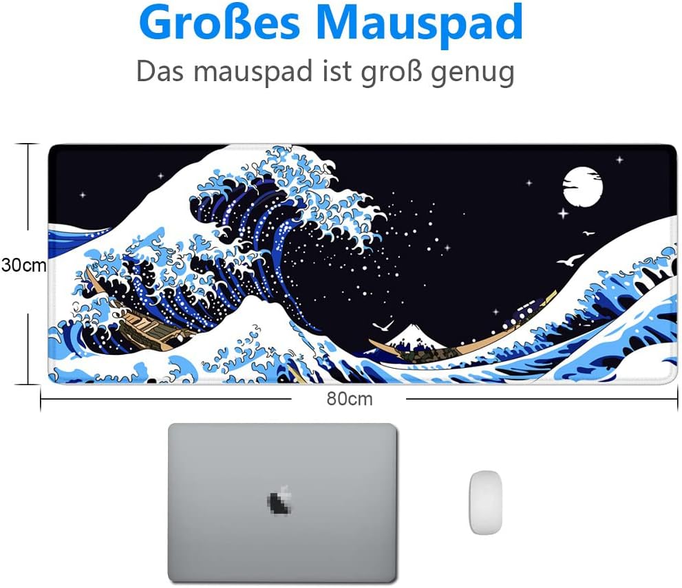 Detalle de Gaming Mauspad XXL – 800 × 300 × 3 mm mit genähtem Rand, wasserdicht und rutschfest