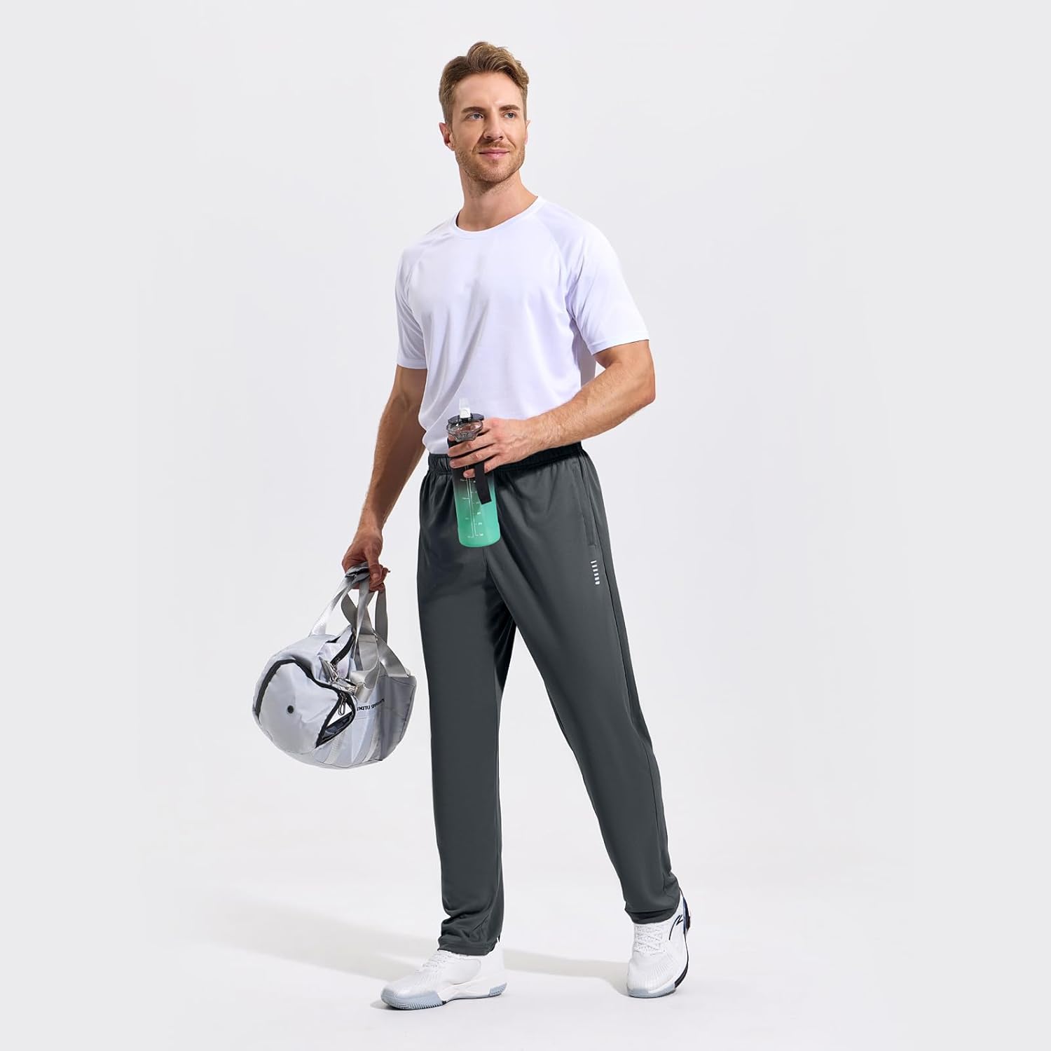 Detalle de HUAKANG Men’s Joggers: Lightweight Tracksuit Bottoms with Zipper Pockets